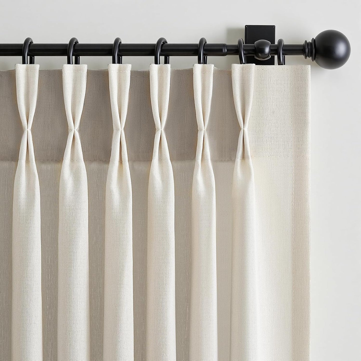 Neutral Light Filtering Linen Pinch Pleat Curtains, 2 Panels