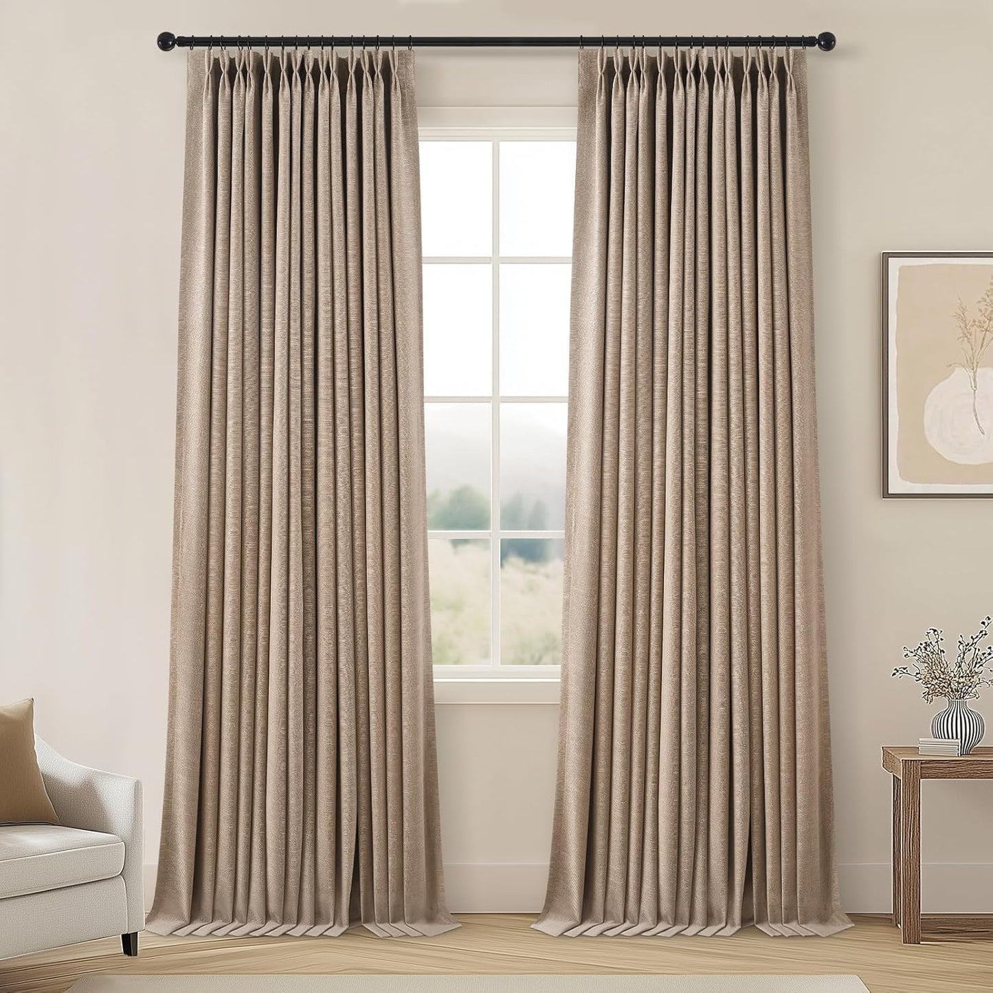 Natural Textured Linen Blend Blackout Curtains, 2 Panels