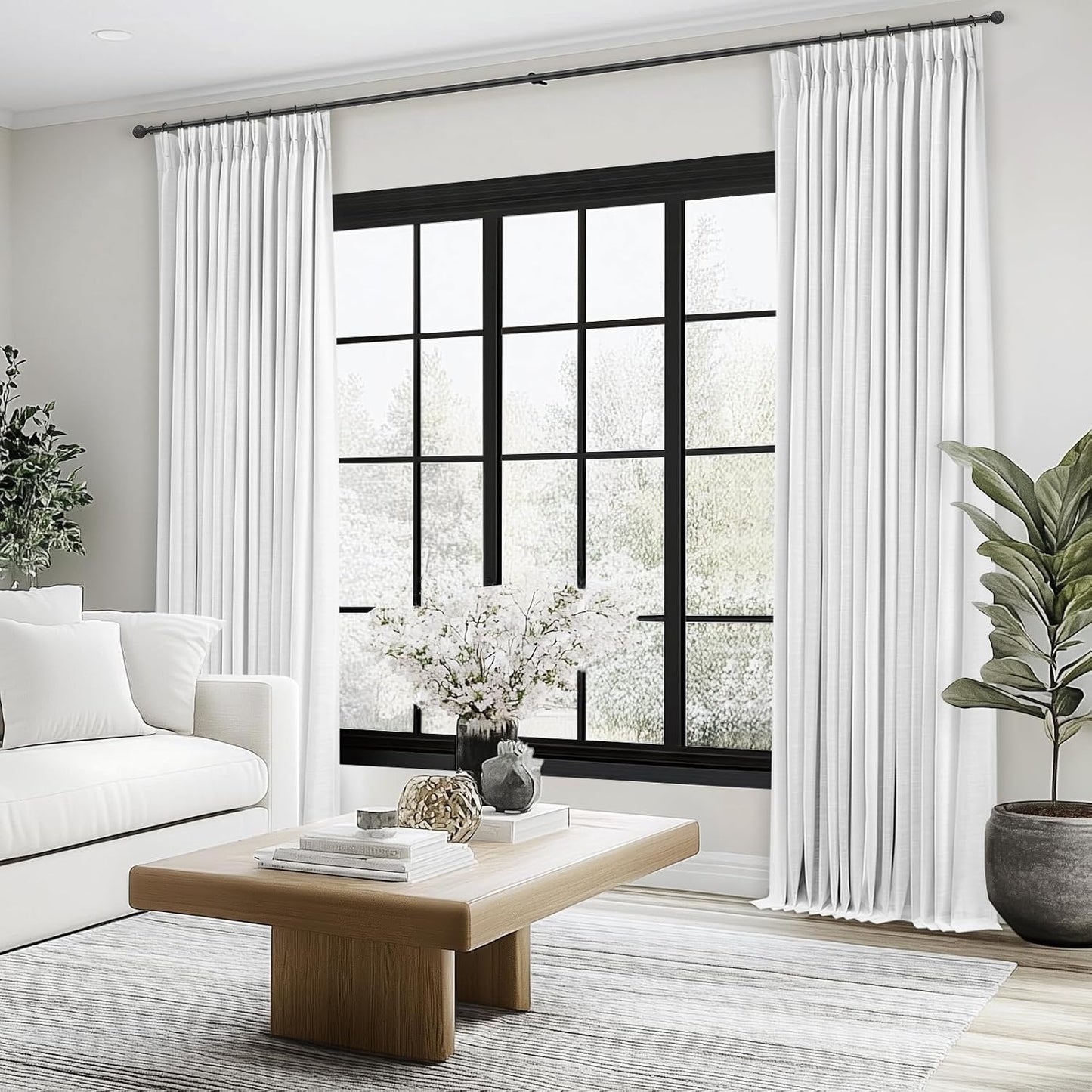 Natural Textured Linen Blend Blackout Curtains, 2 Panels