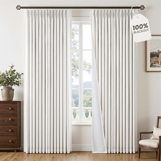 Neutral Linen-Textured Pinch Pleat Blackout Curtains, 2 Panels
