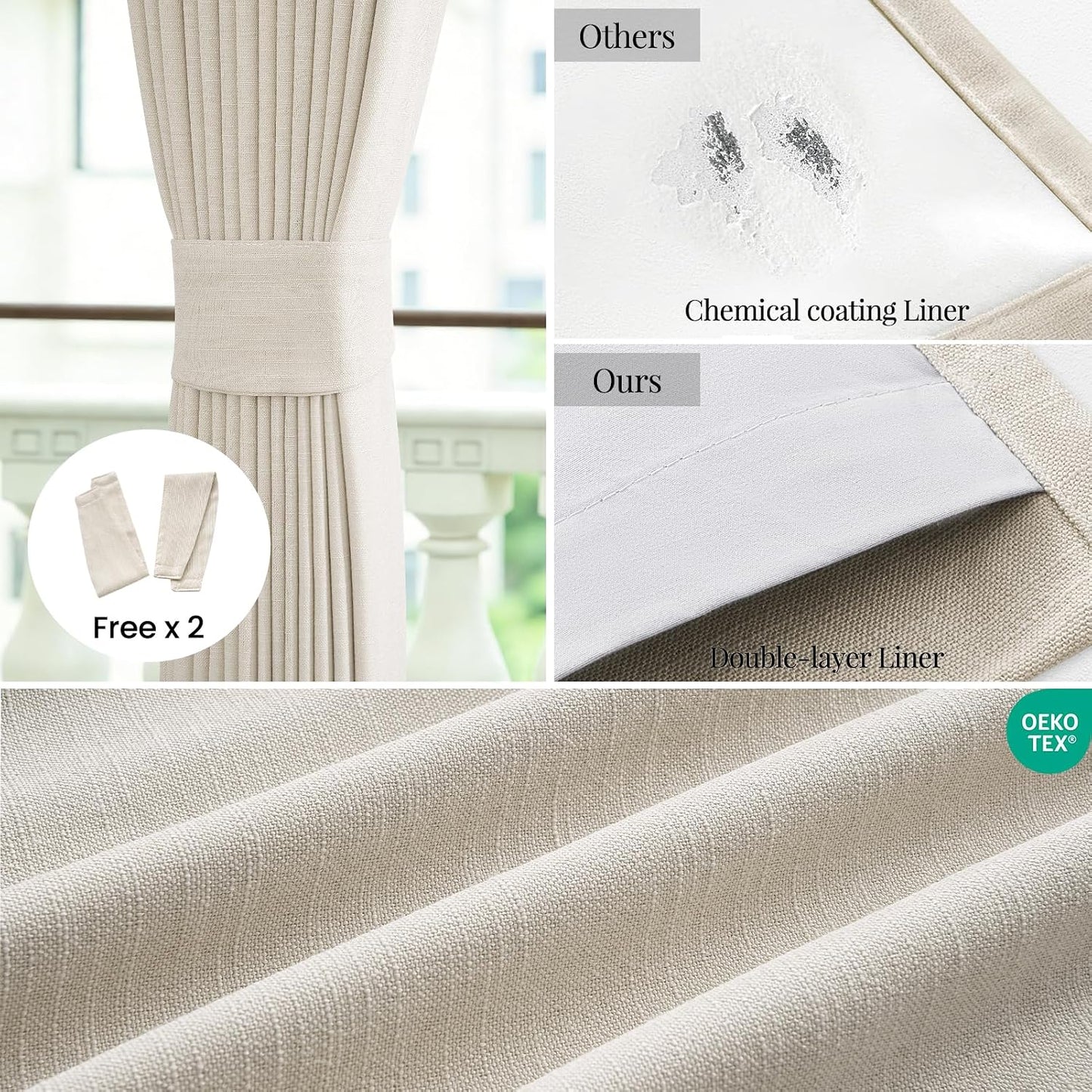 Wide Natural Linen-Textured Blackout Curtain, 1 Panel