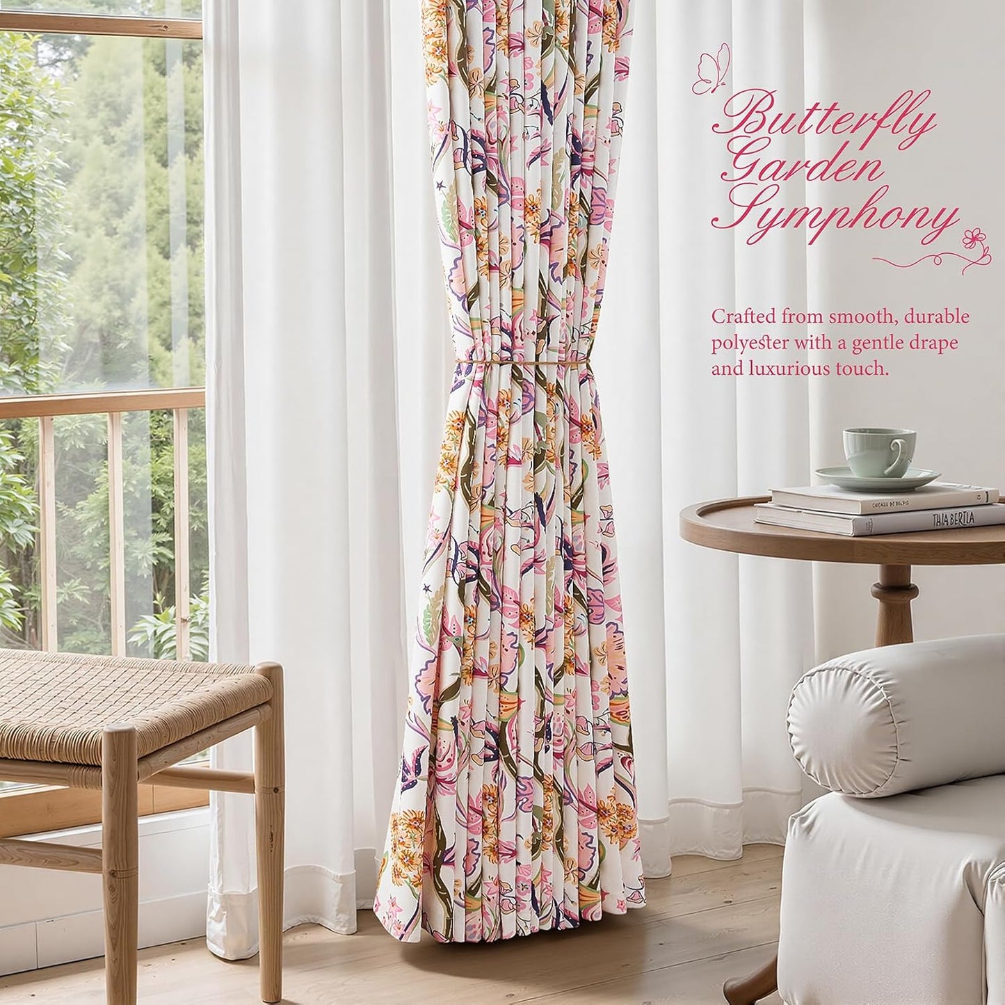 Butterfly Garden Botanical Curtains, 2 Panels