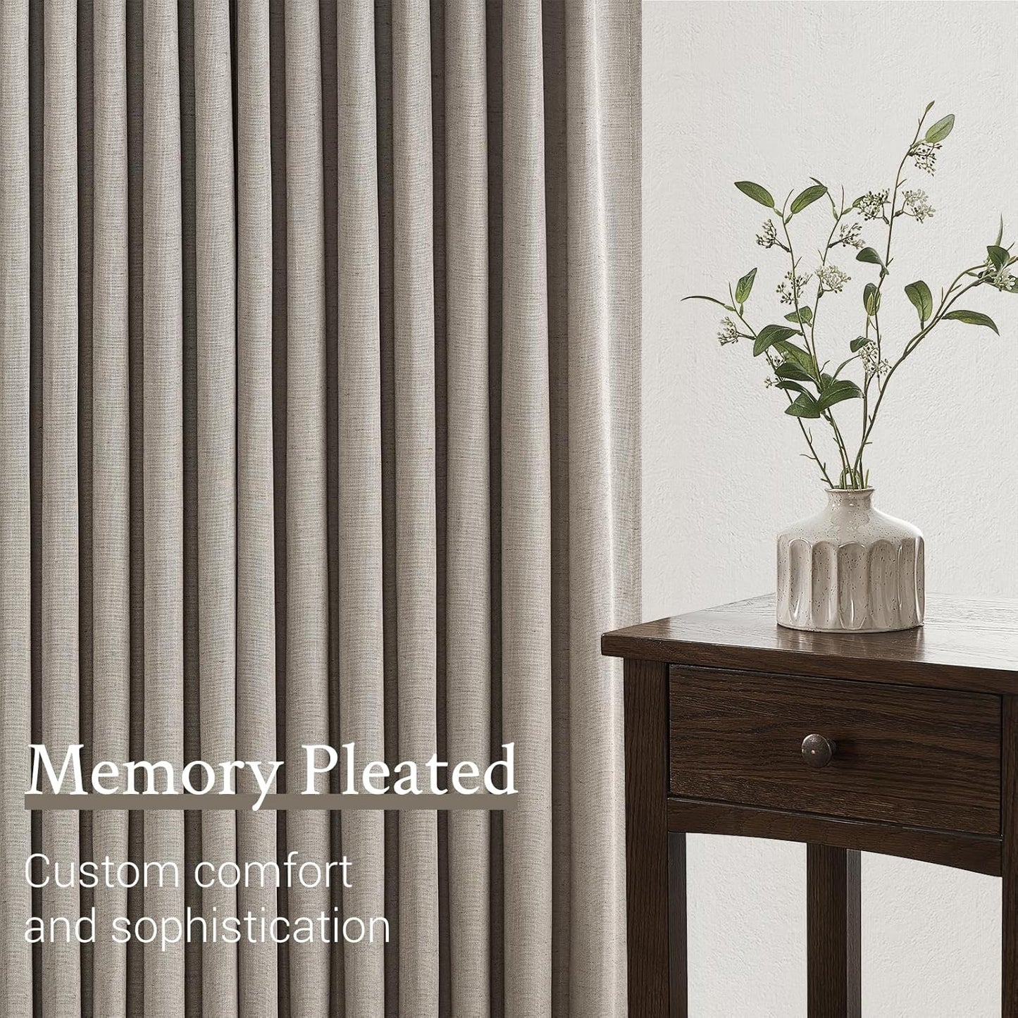 Natural Linen Light Filtering Pinch Pleat Curtain, 2 Panels