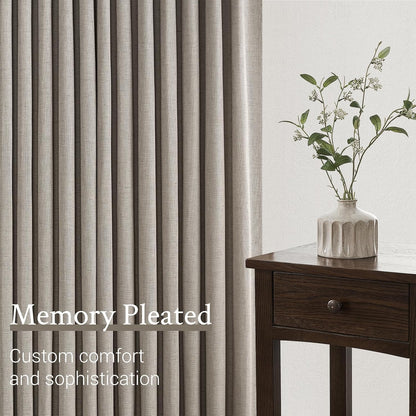 Natural Linen Light Filtering Pinch Pleat Curtain, 2 Panels