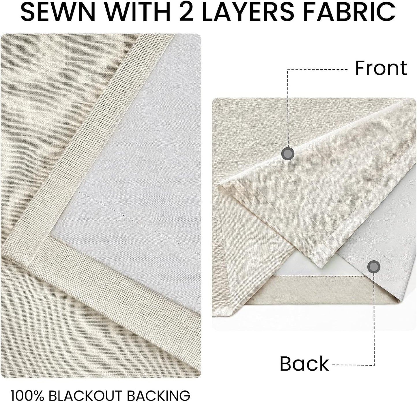 Wide Natural Linen-Textured Blackout Curtain, 1 Panel