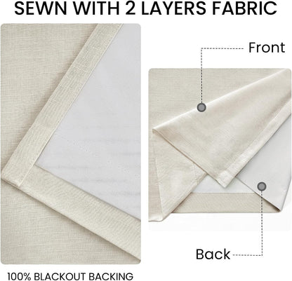 Wide Natural Linen-Textured Blackout Curtains, 1 Panel