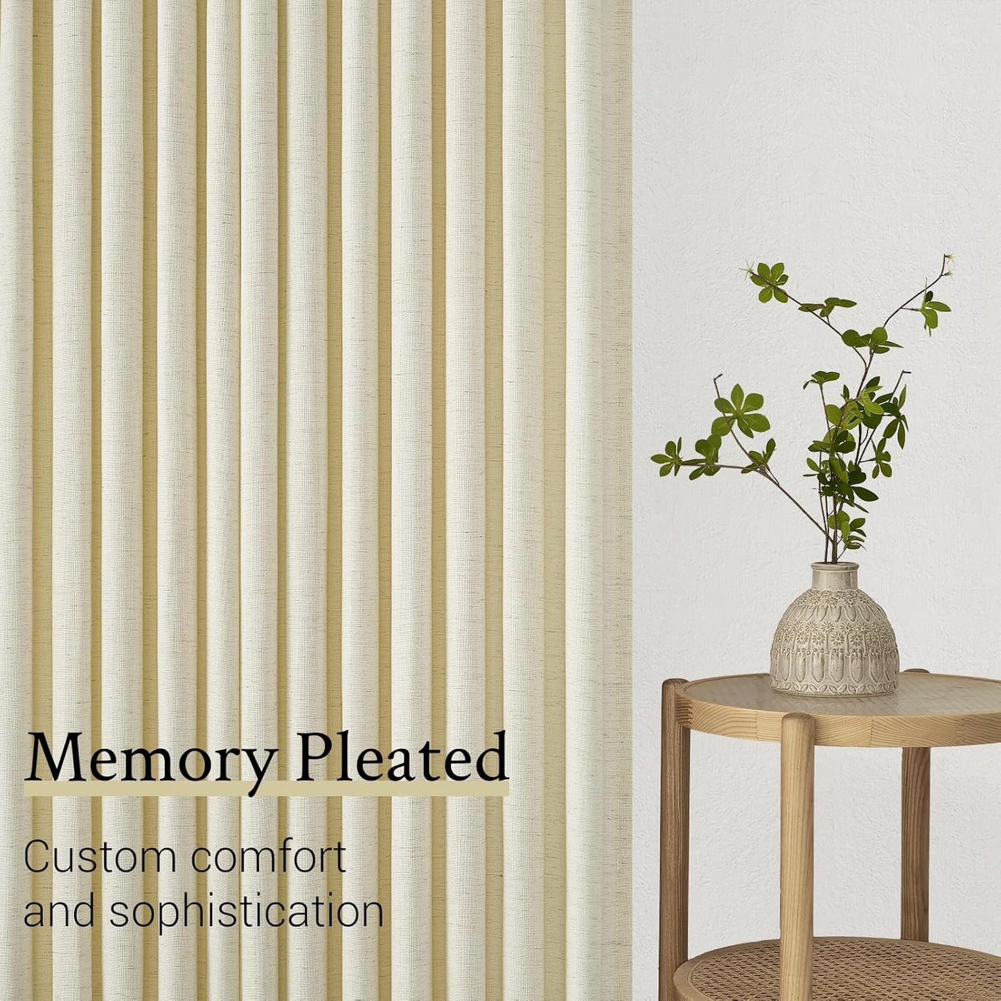 Natural Linen Light Filtering Pinch Pleat Curtain, 2 Panels