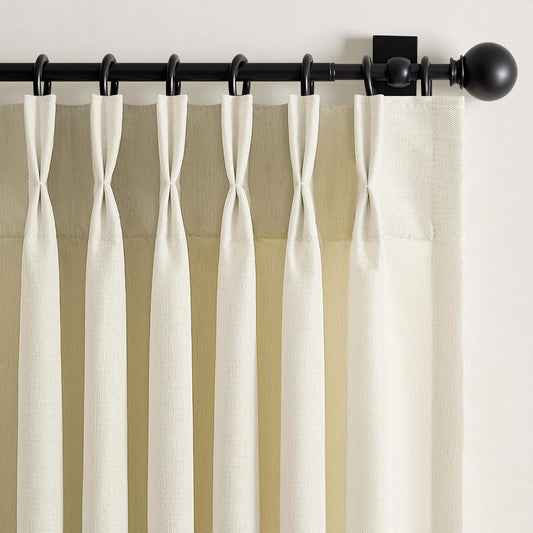 Neutral Light Filtering Linen Pinch Pleat Curtains, 2 Panels