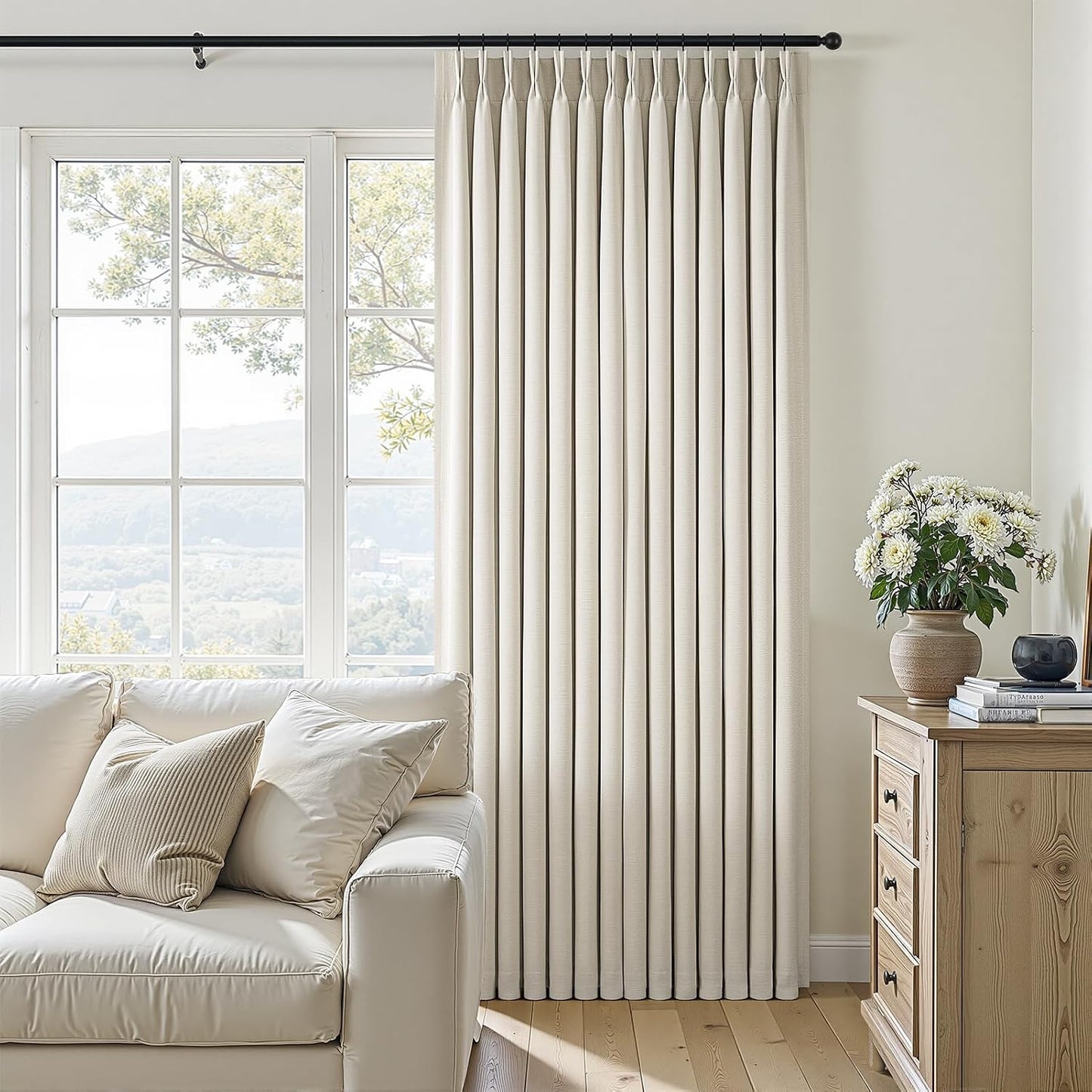 Neutral Linen-Textured Pinch Pleat Blackout Curtains, 2 Panels