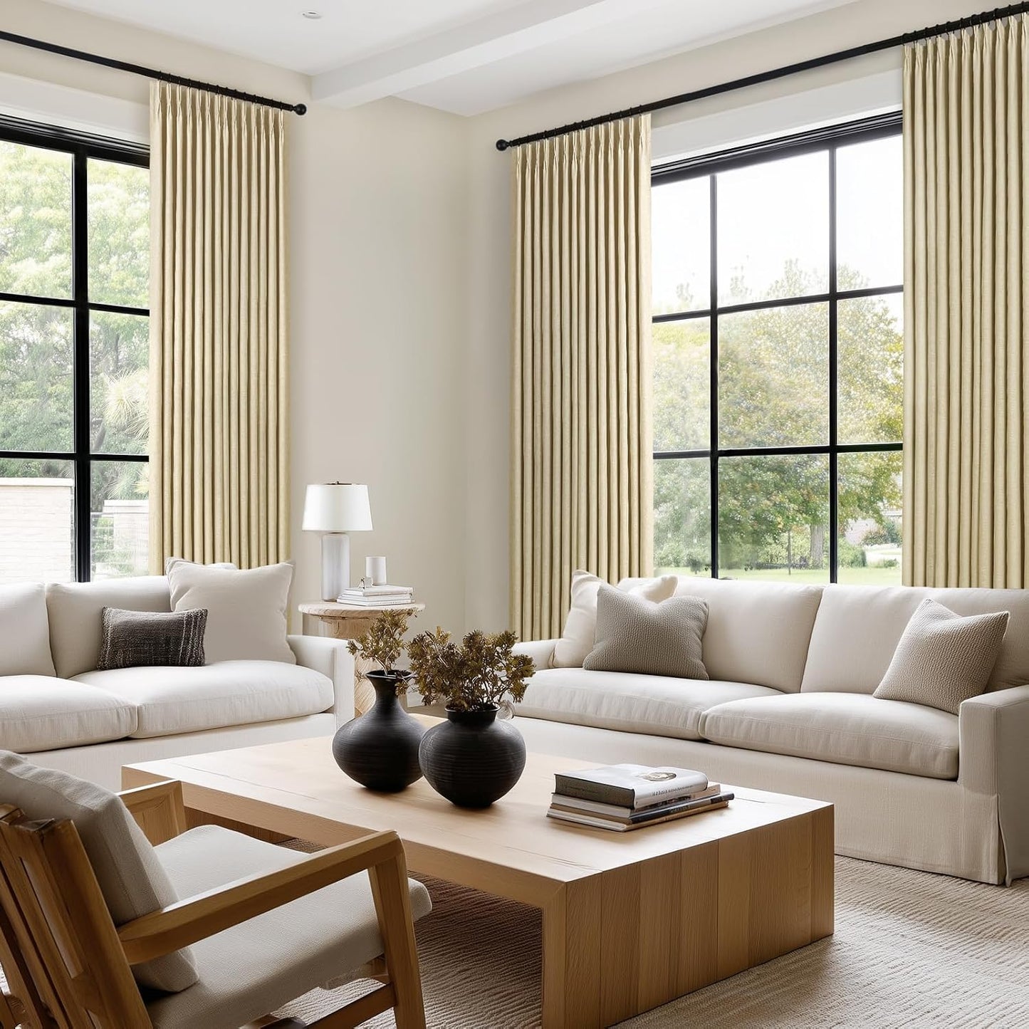 Natural Textured Linen Blend Blackout Curtains, 2 Panels