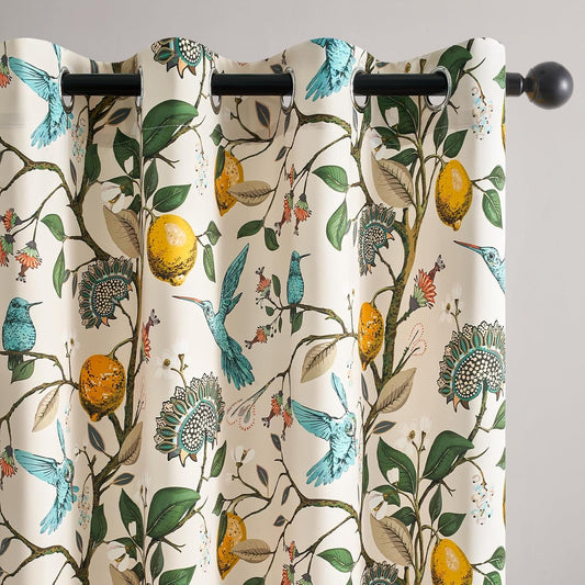 Cottagecore Hummingbird Floral Room Darkening Curtains, 2 Panels