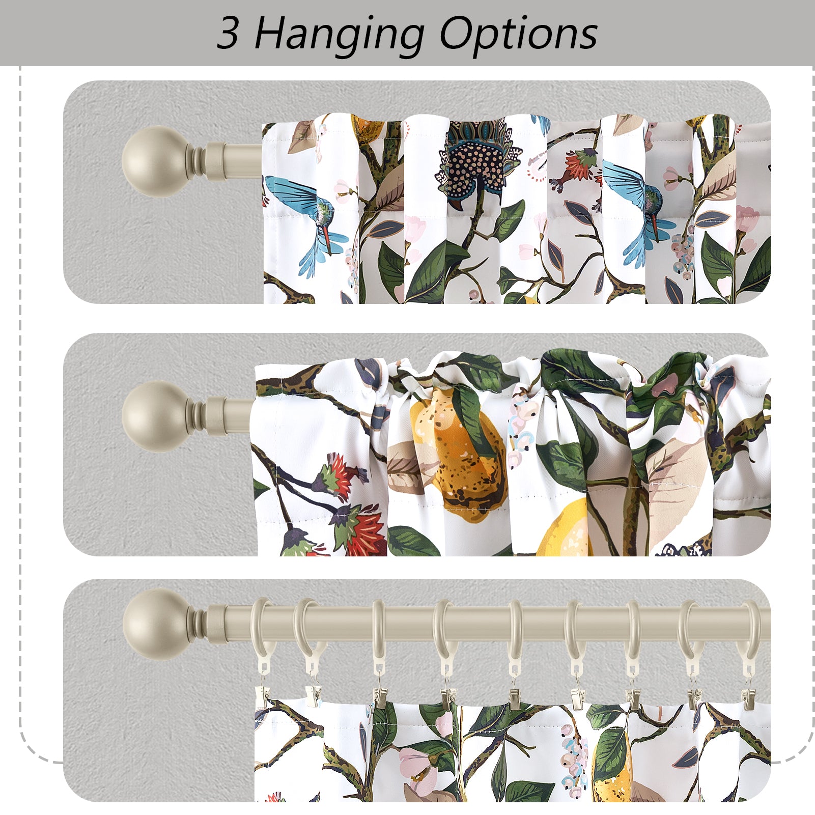 Topfinel Hummingbird Patterned Room Darkening Curtain,Rod Pocket Back Tab Floral Drapes,Set of 2