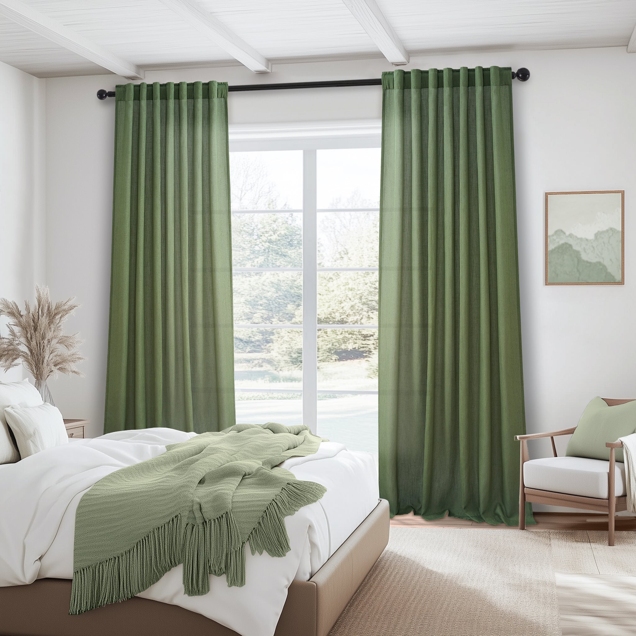 Topfinel Linen Curtain Rod Pocket Back Tab,Linen Semi Sheer Curtains for Bedroom 2 Panels