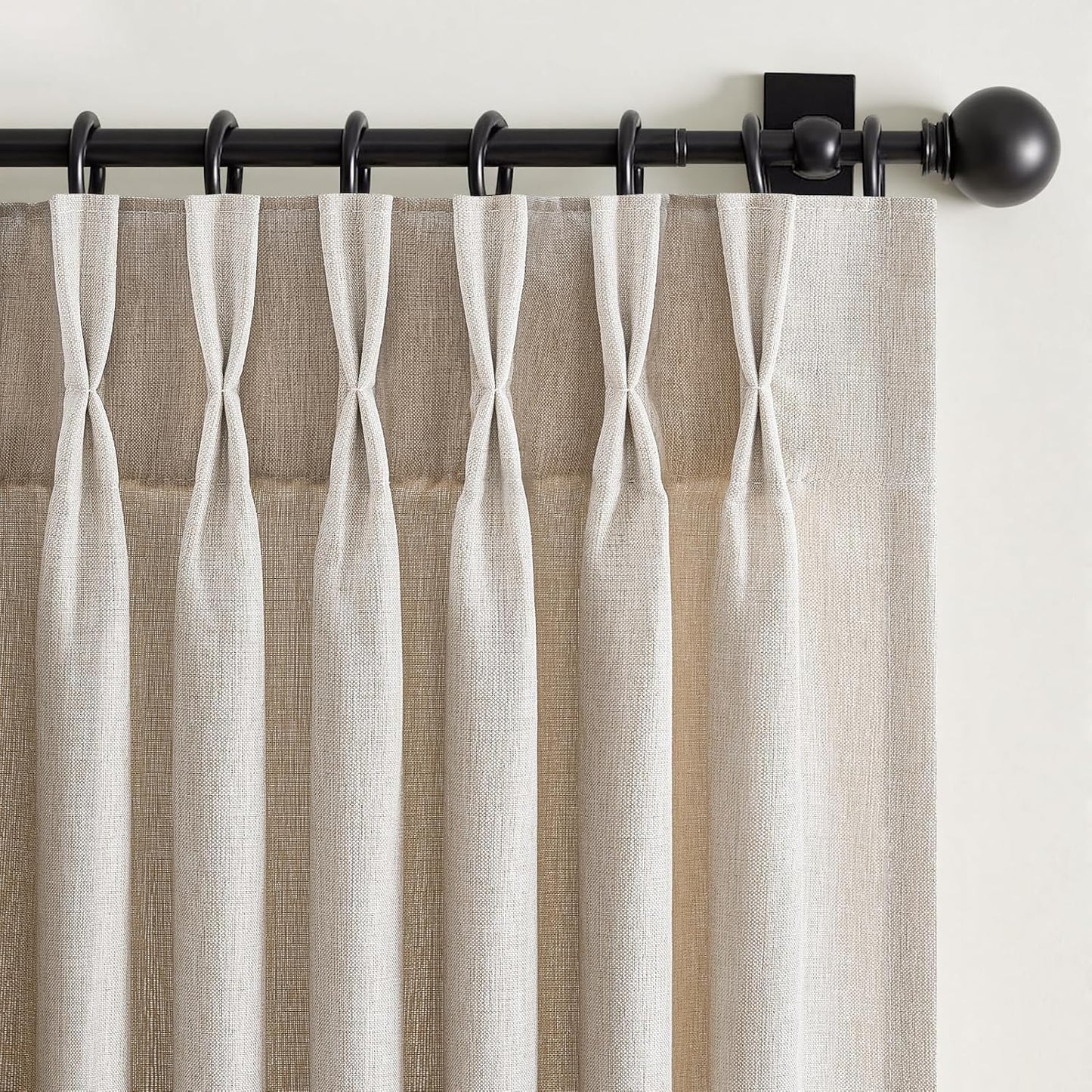 Neutral Light Filtering Linen Pinch Pleat Curtains, 2 Panels