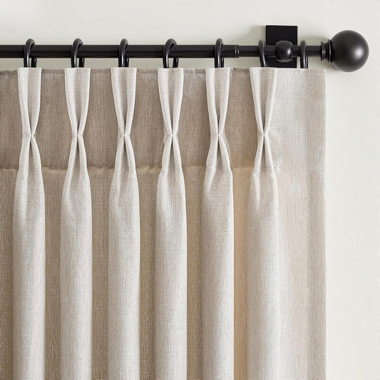 Neutral Light Filtering Linen Pinch Pleat Curtains, 2 Panels