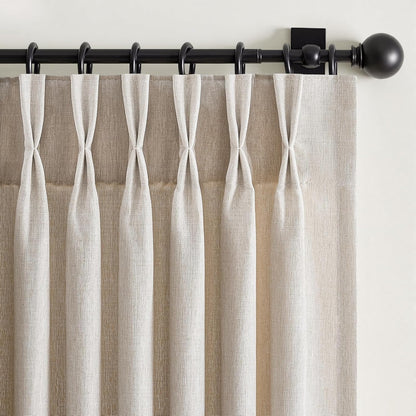 Wide Neutral Linen Light Filtering Pinch Pleat Curtains, 1 Panel