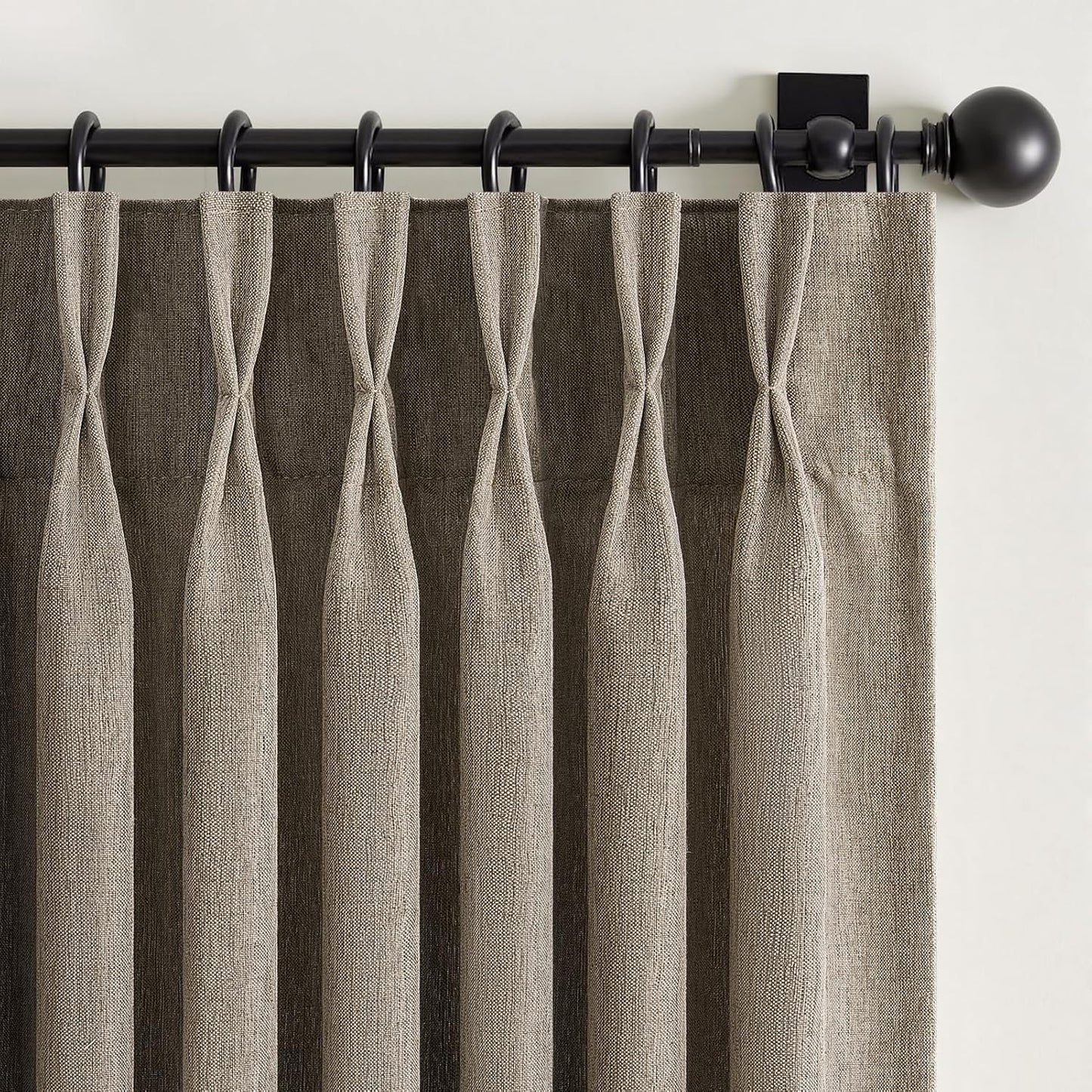 Wide Neutral Linen Light Filtering Pinch Pleat Curtains, 1 Panel