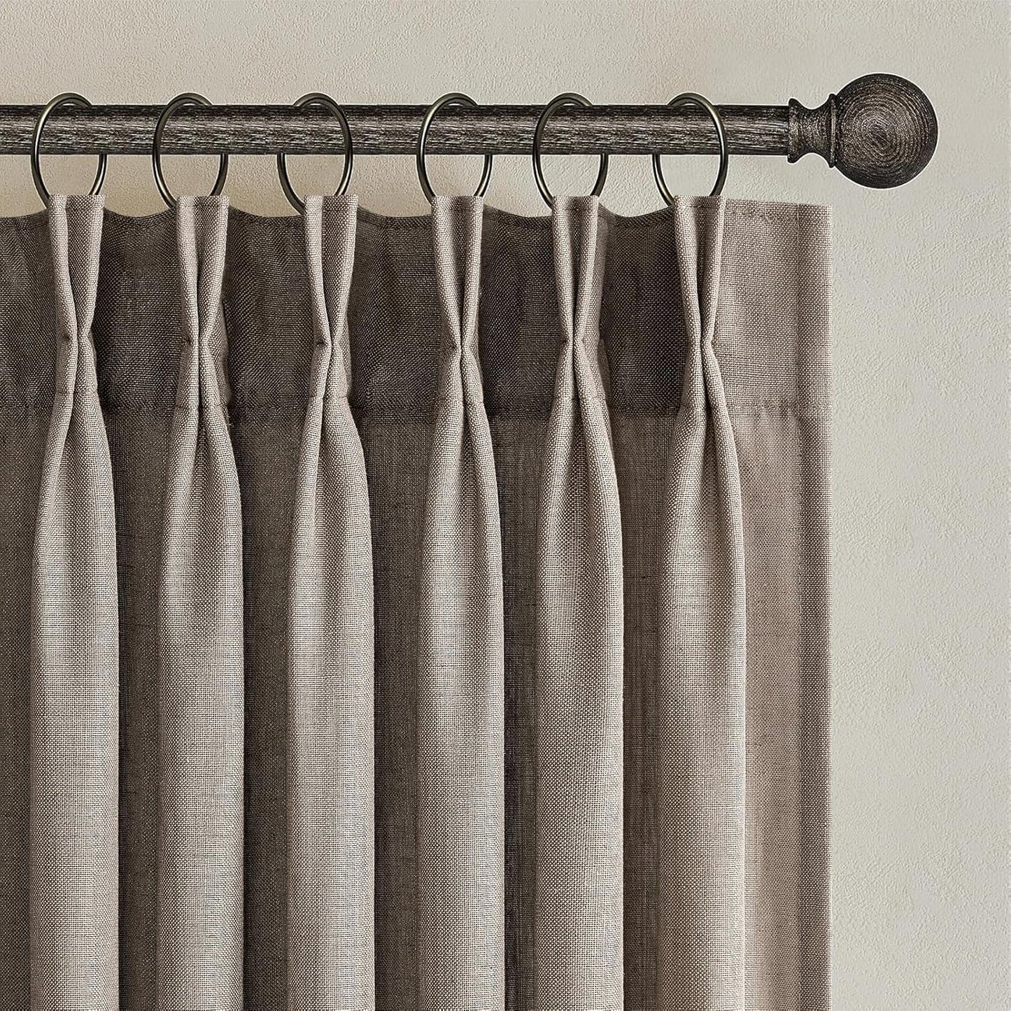 Wide Natural Linen Light Filtering Pinch Pleat Curtain, 1 Panel