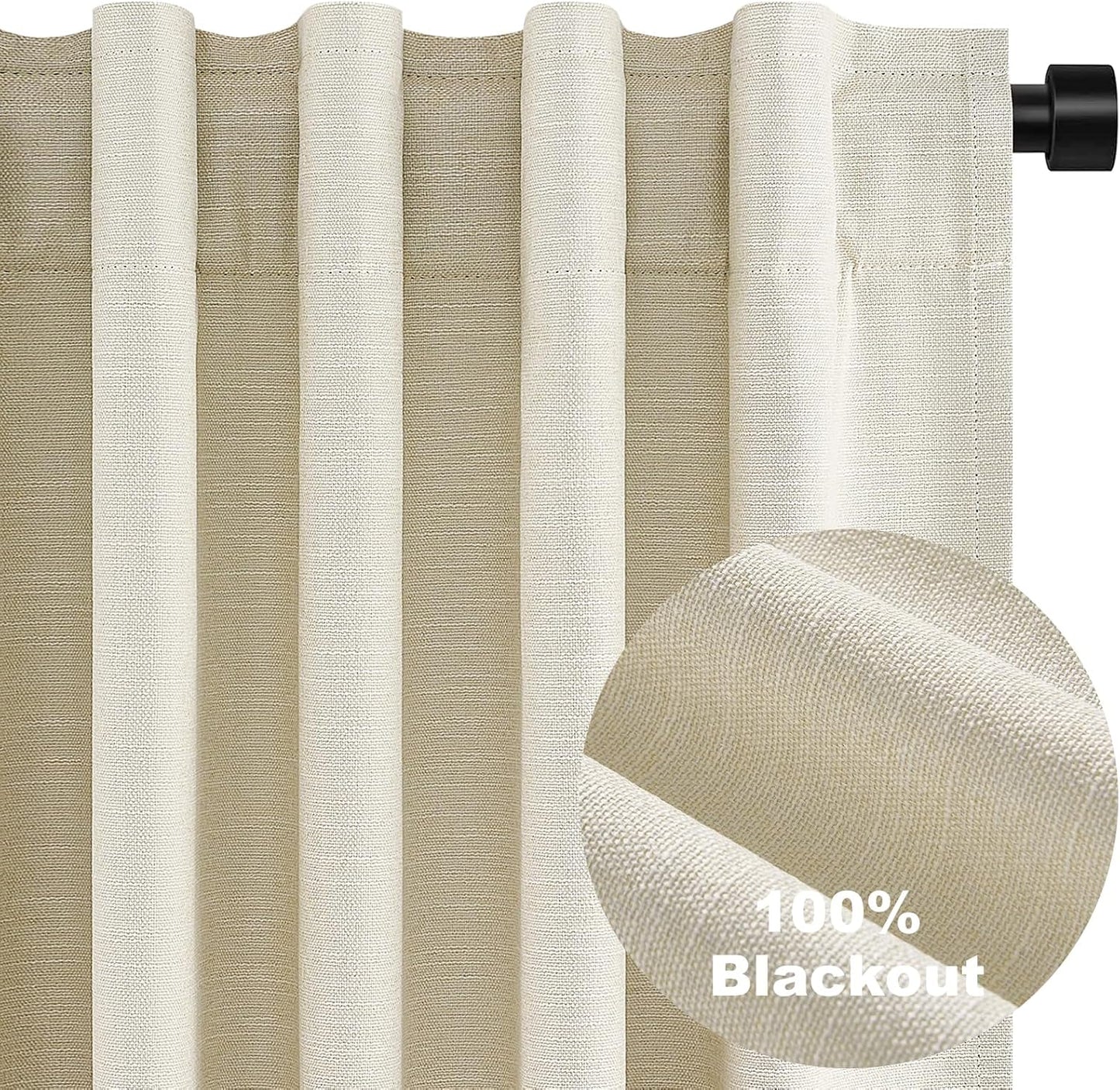Neutral Linen Blend Blackout Curtains, 2 Panels