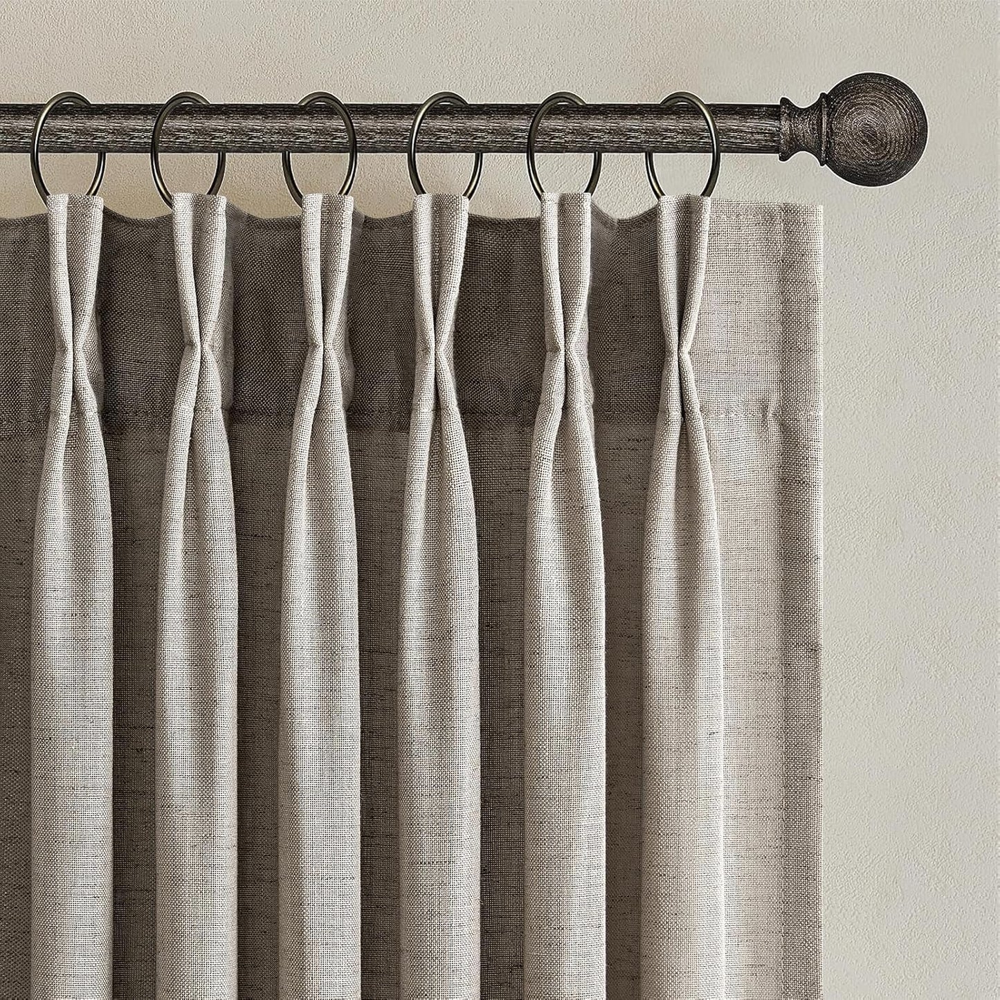 Wide Natural Linen Light Filtering Pinch Pleat Curtain, 1 Panel