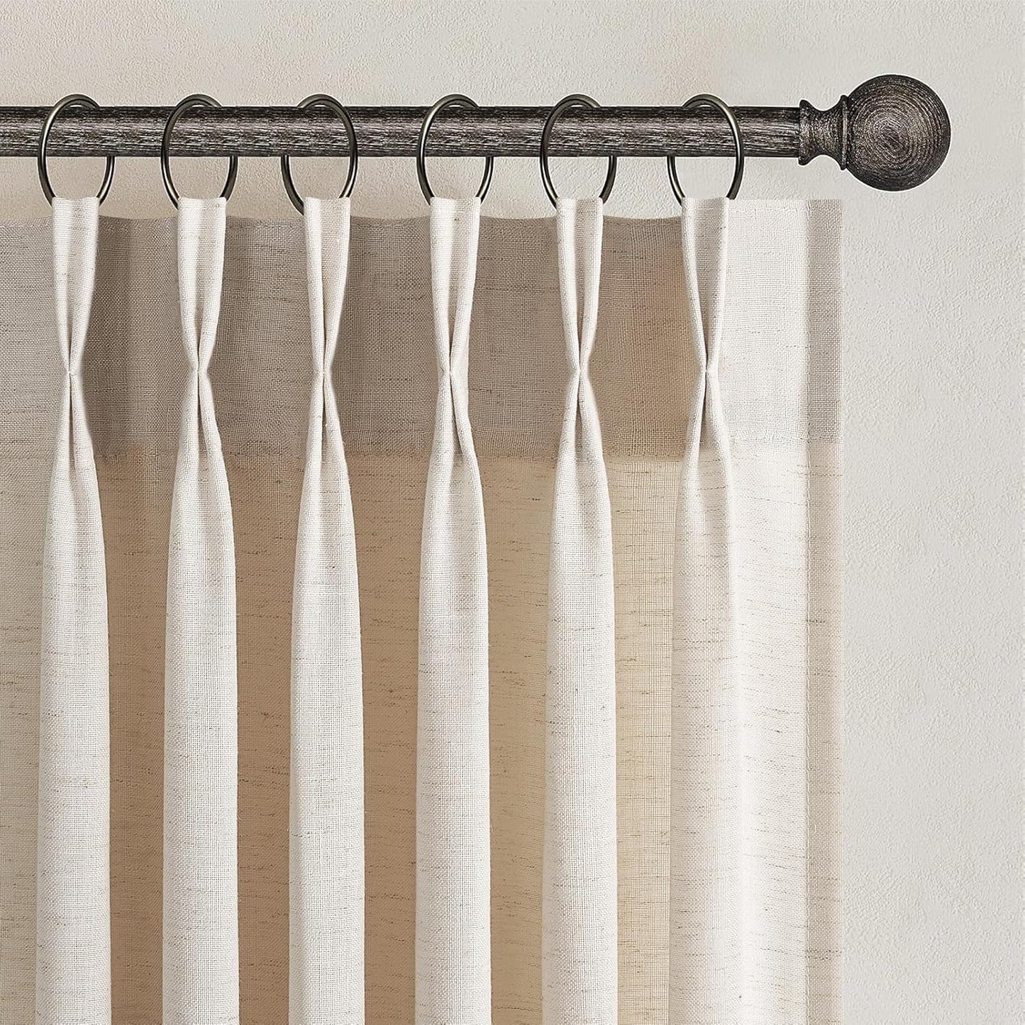 Wide Neutral Linen Light Filtering Pinch Pleat Curtains, 1 Panel