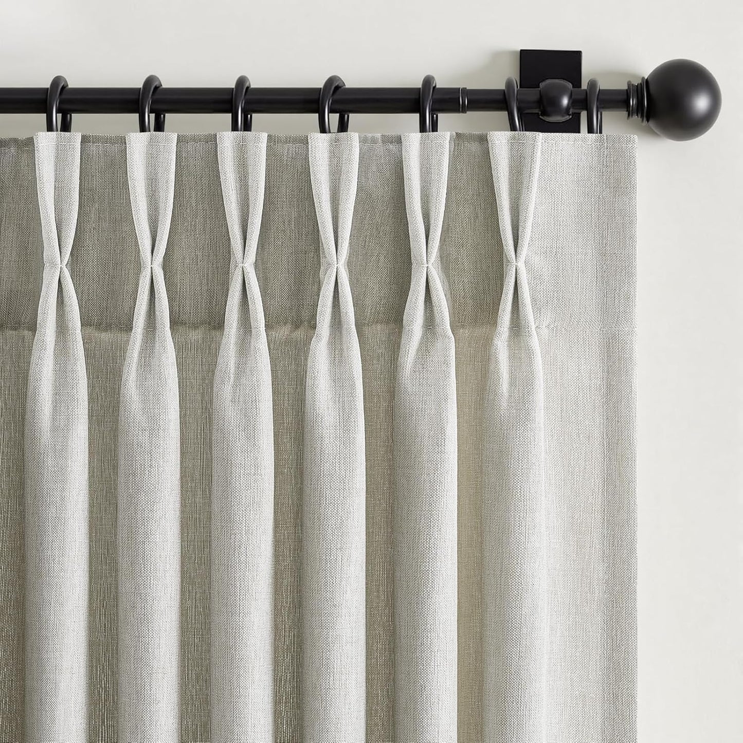 Neutral Light Filtering Linen Pinch Pleat Curtains, 2 Panels