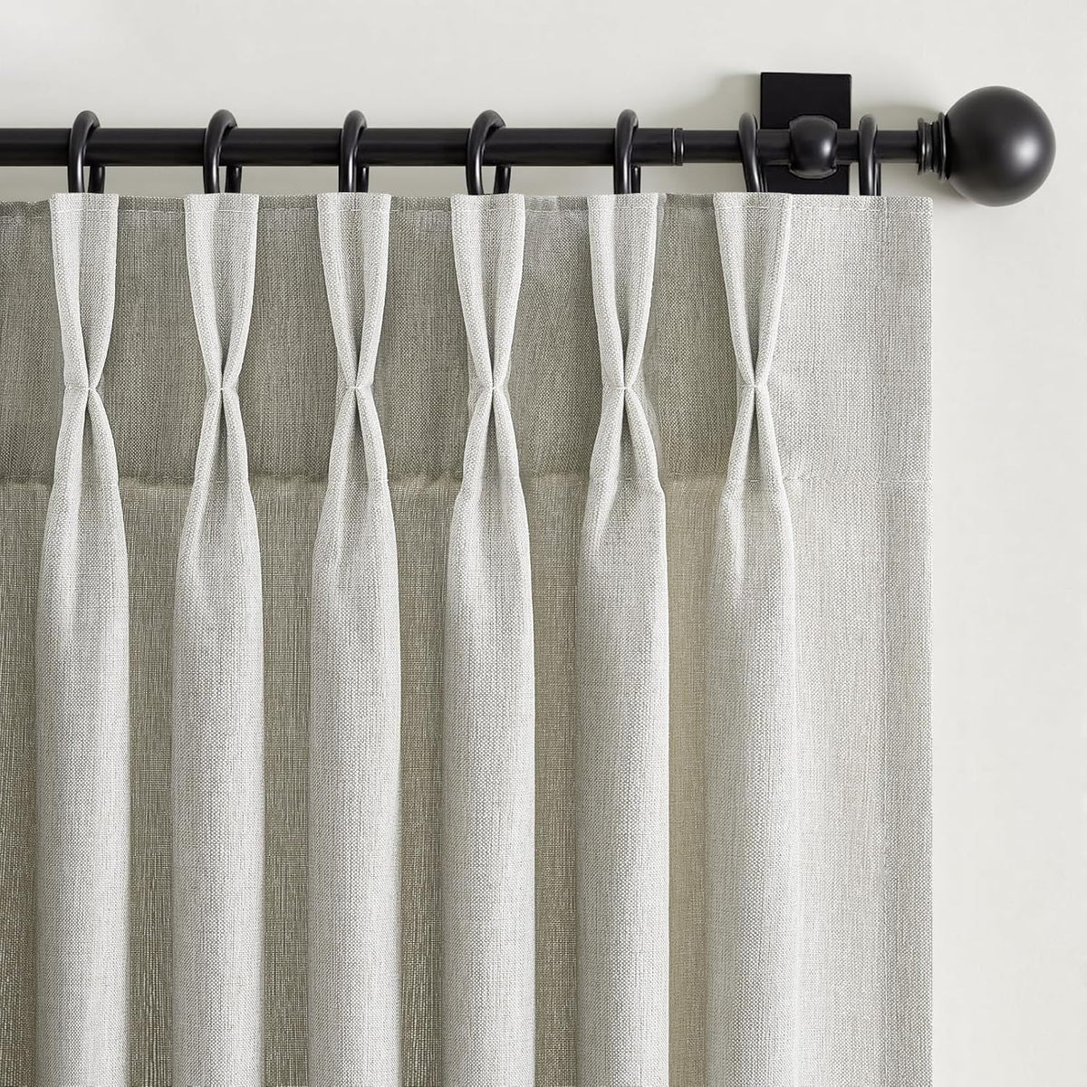 Wide Neutral Linen Light Filtering Pinch Pleat Curtains, 1 Panel