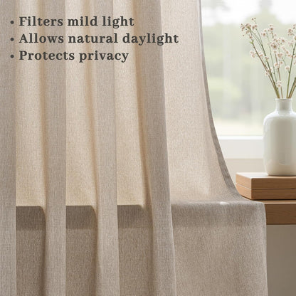 Neutral Light Filtering Linen Pinch Pleat Curtains, 2 Panels