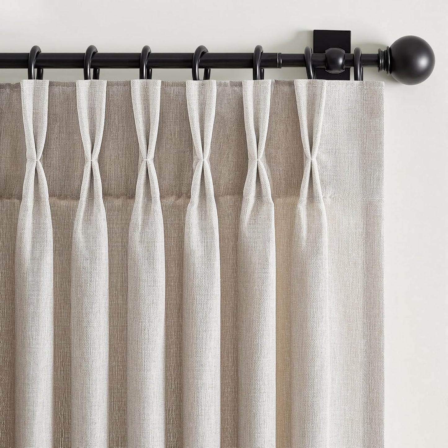 Neutral Light Filtering Linen Pinch Pleat Curtains, 2 Panels