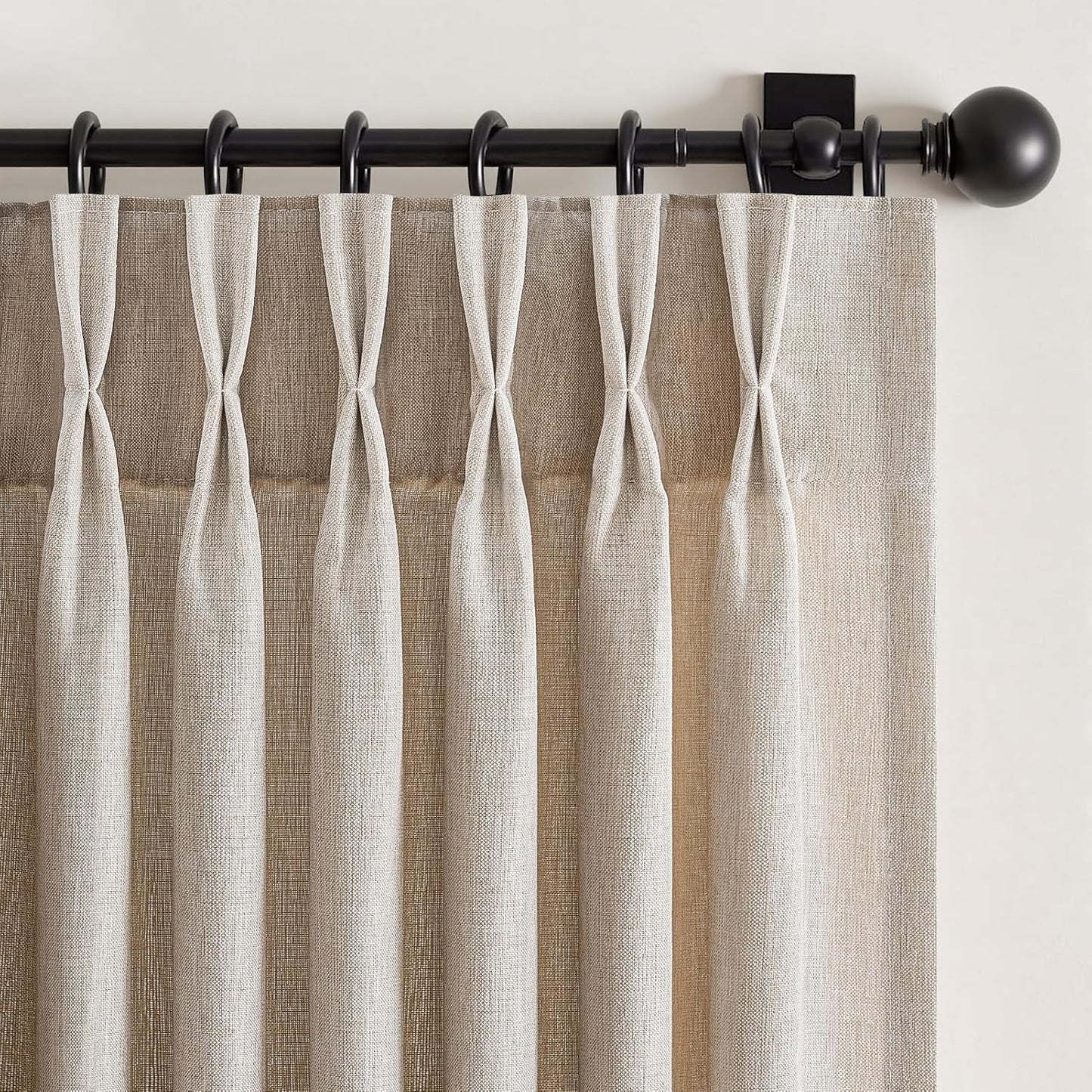 Neutral Light Filtering Linen Pinch Pleat Curtains, 2 Panels