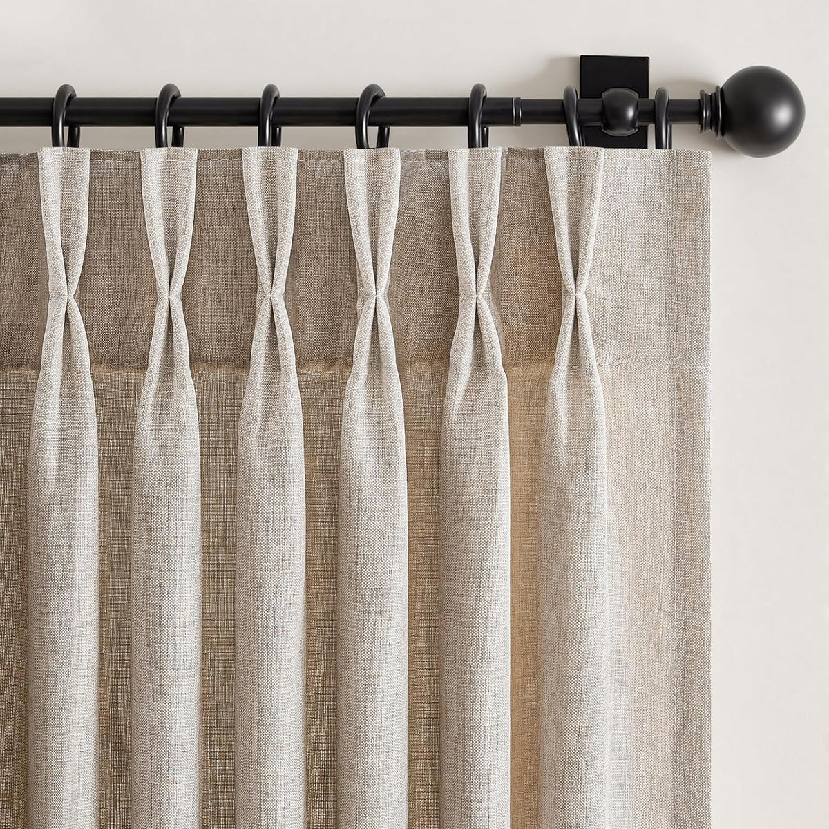 Wide Neutral Linen Light Filtering Pinch Pleat Curtains, 1 Panel