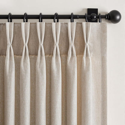 Wide Neutral Linen Light Filtering Pinch Pleat Curtains, 1 Panel