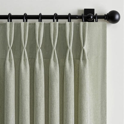 Wide Neutral Linen Light Filtering Pinch Pleat Curtains, 1 Panel