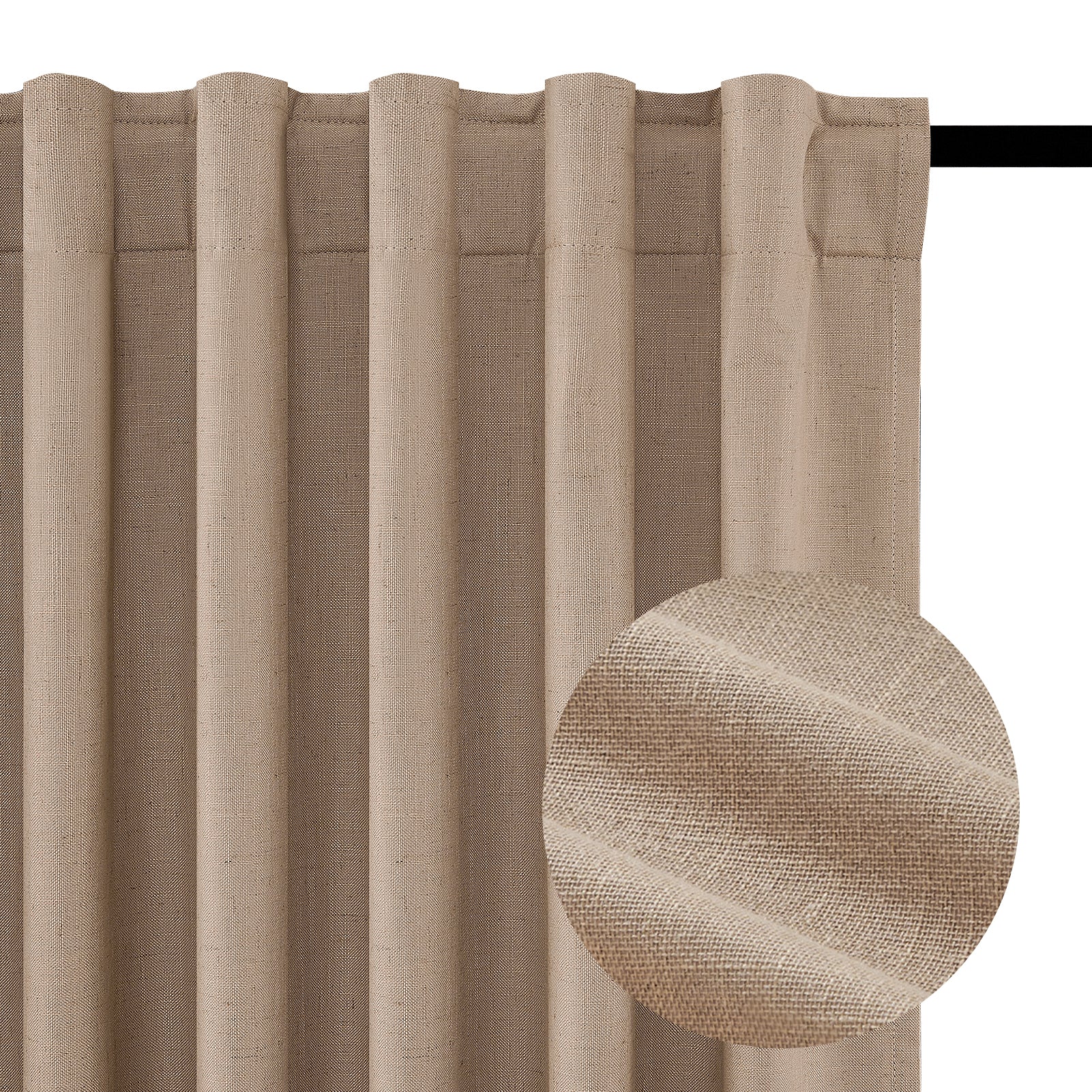 Topfinel 100% Blackout Thermal Insulated Linen Drapes,Back Tab Hooks Drapes Set of 2 With Hooks