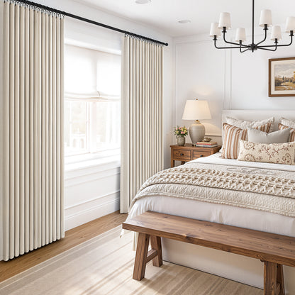 100% Blackout Linen Curtains for Living Room 90 Inch long Cream Beige