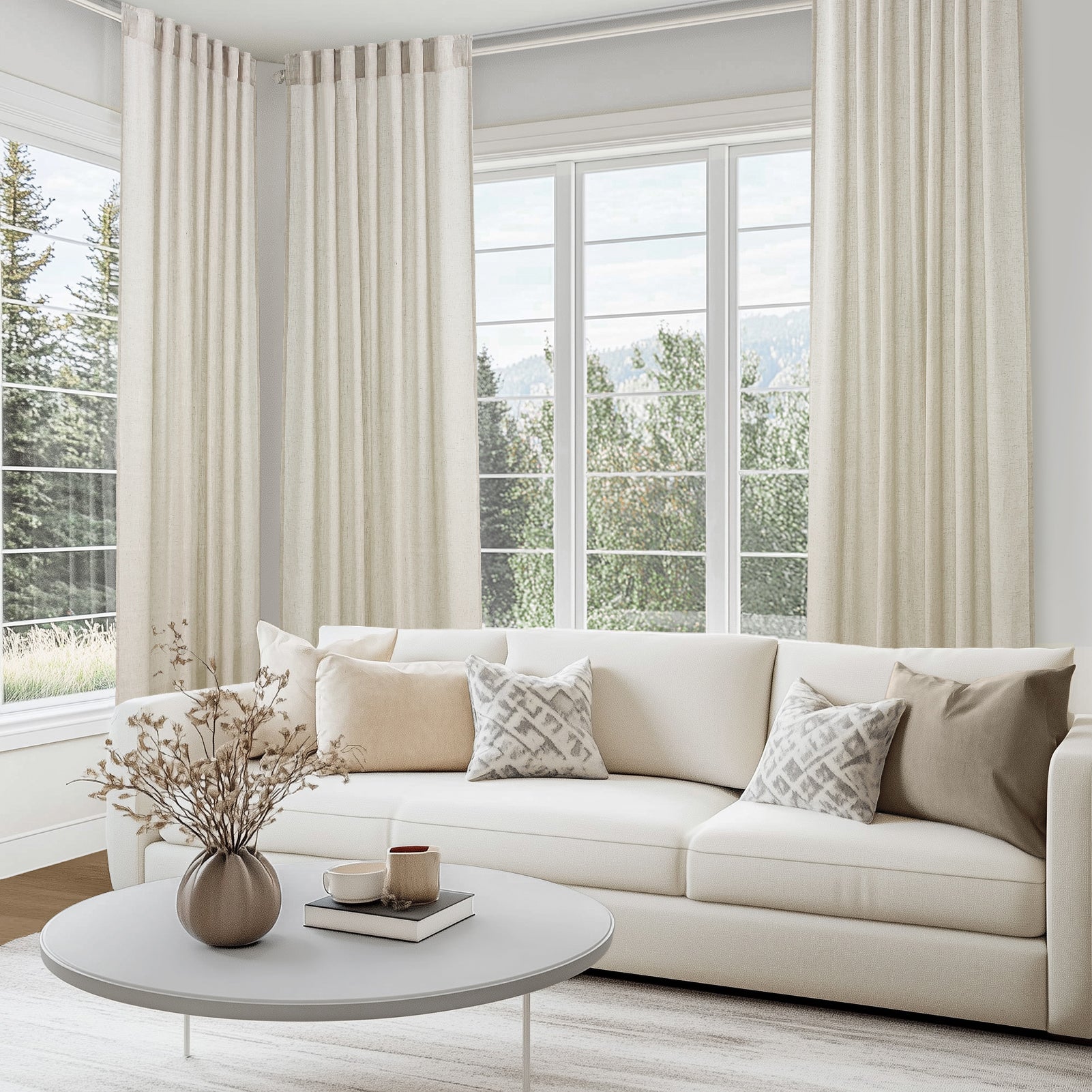 Topfinel Linen Curtain Rod Pocket Back Tab,Linen Semi Sheer Curtains for Bedroom 2 Panels