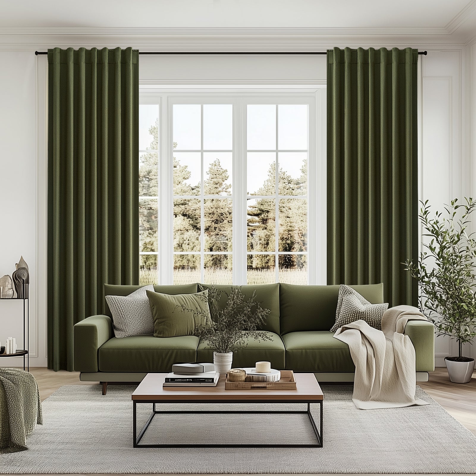 Topfinel 100% Blackout Thermal Insulated Linen Drapes,Back Tab Hooks Drapes Set of 2 With Hooks