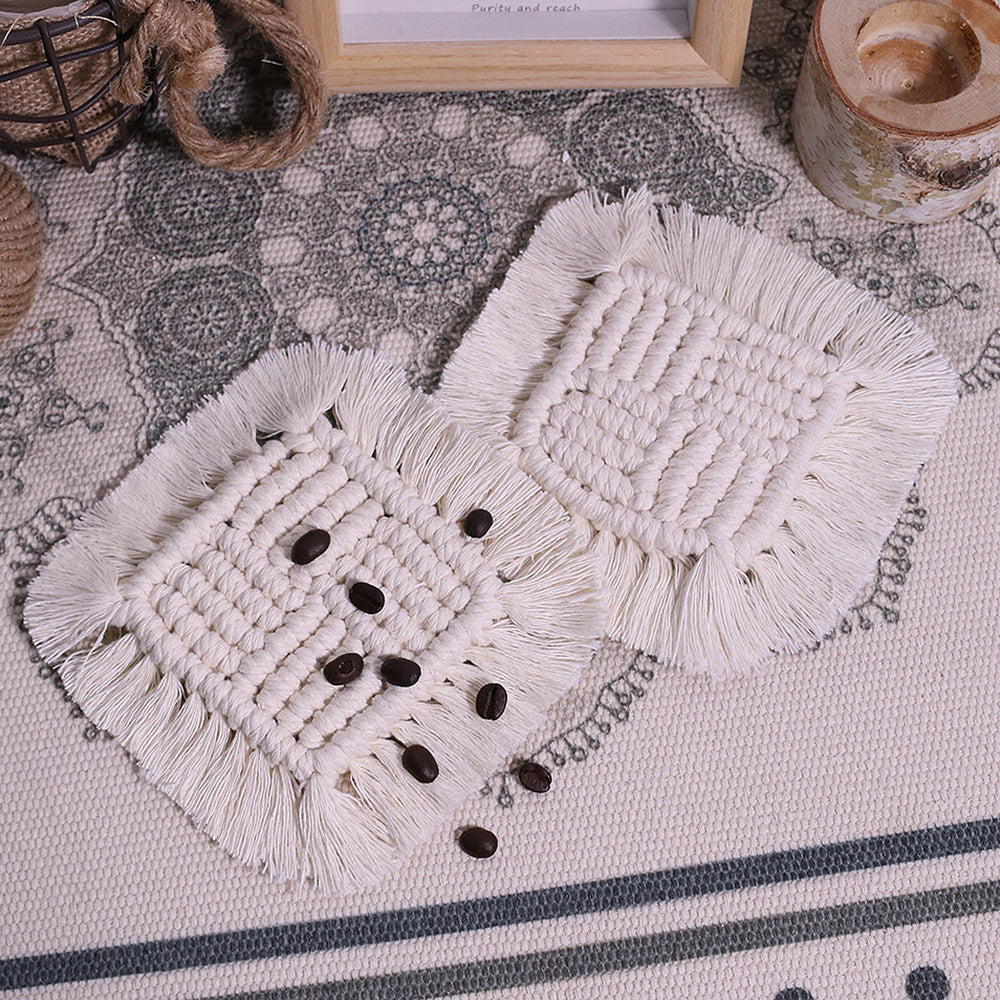 Handmade Tassel Household Cotton Rope Square Woven Placemat Coaster