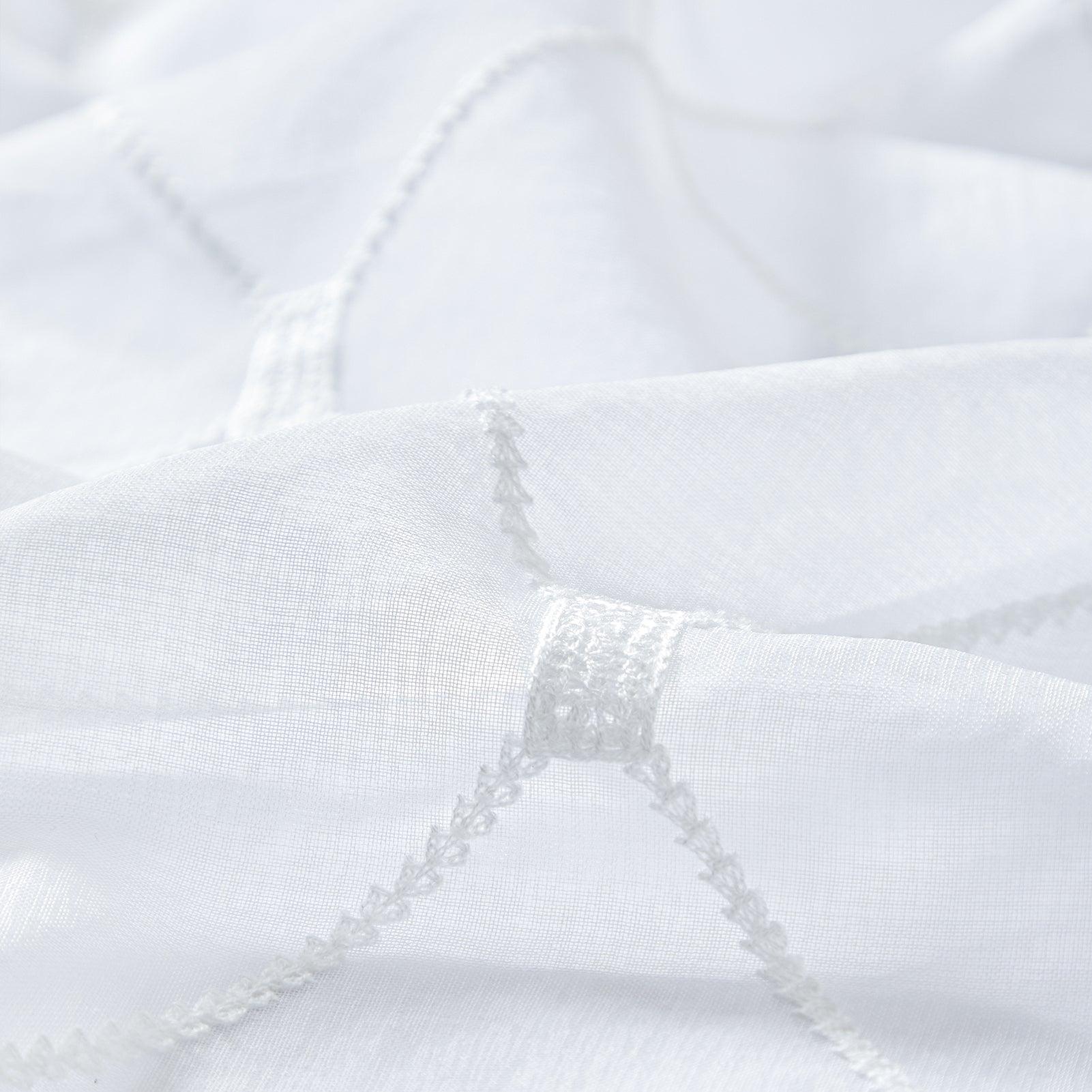 Topfinel Embroidered White Sheer Curtains,Geometric Diamond Curtains For Kitchen - Topfinel