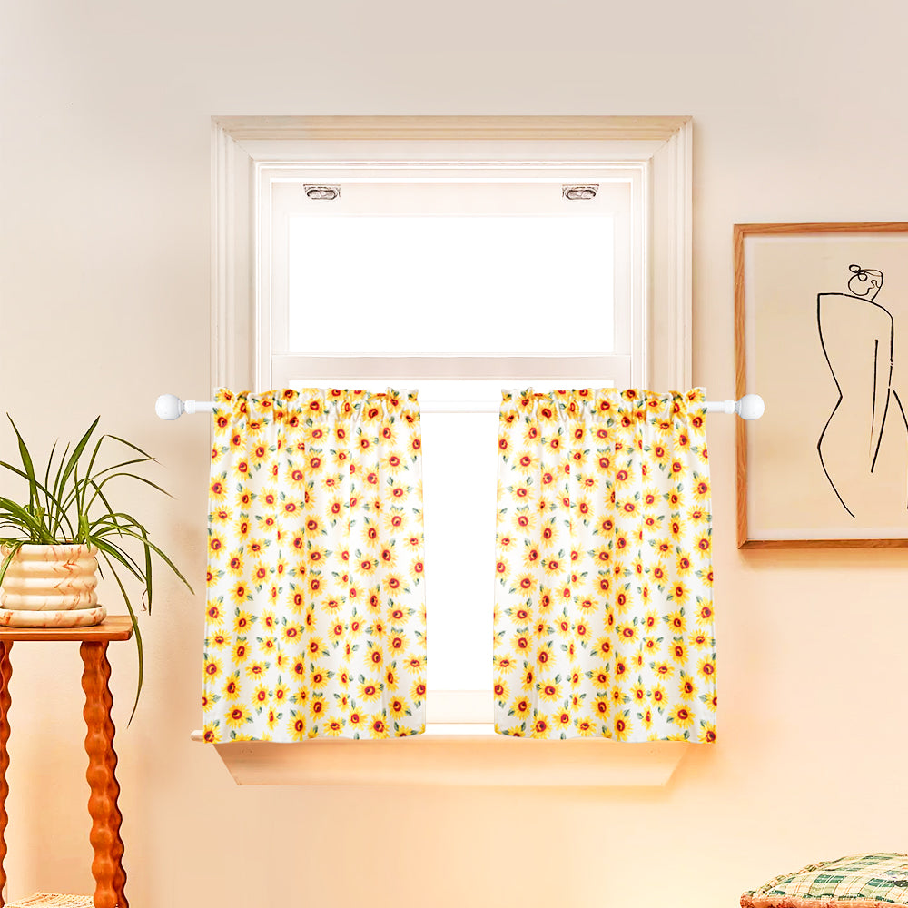 Sunflower Farmhouse Linen Windows Tiers for Kitchen Bathroom Living Room