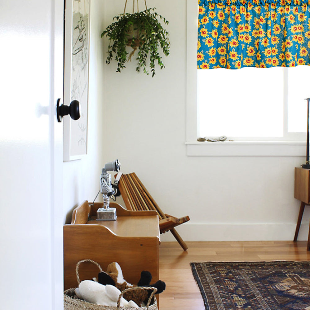 Sunflower Farmhouse linen Windows Valances for Kitchen Living Room