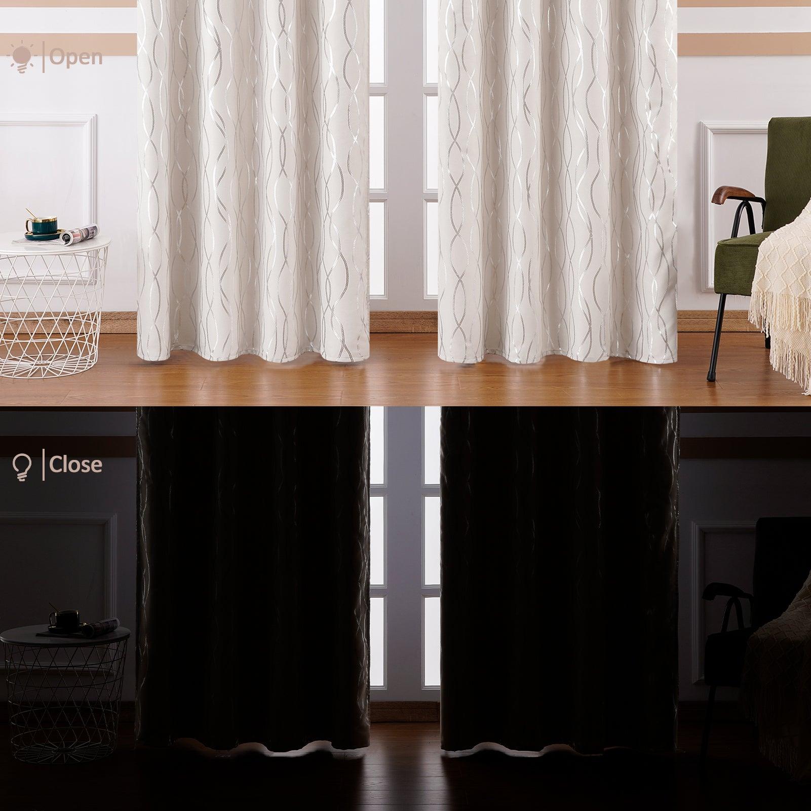 Topfinel Pongee Printed 100% Blackout Curtains for Bedroom and Living Room，Thermal Insulating Drapes - Topfinel