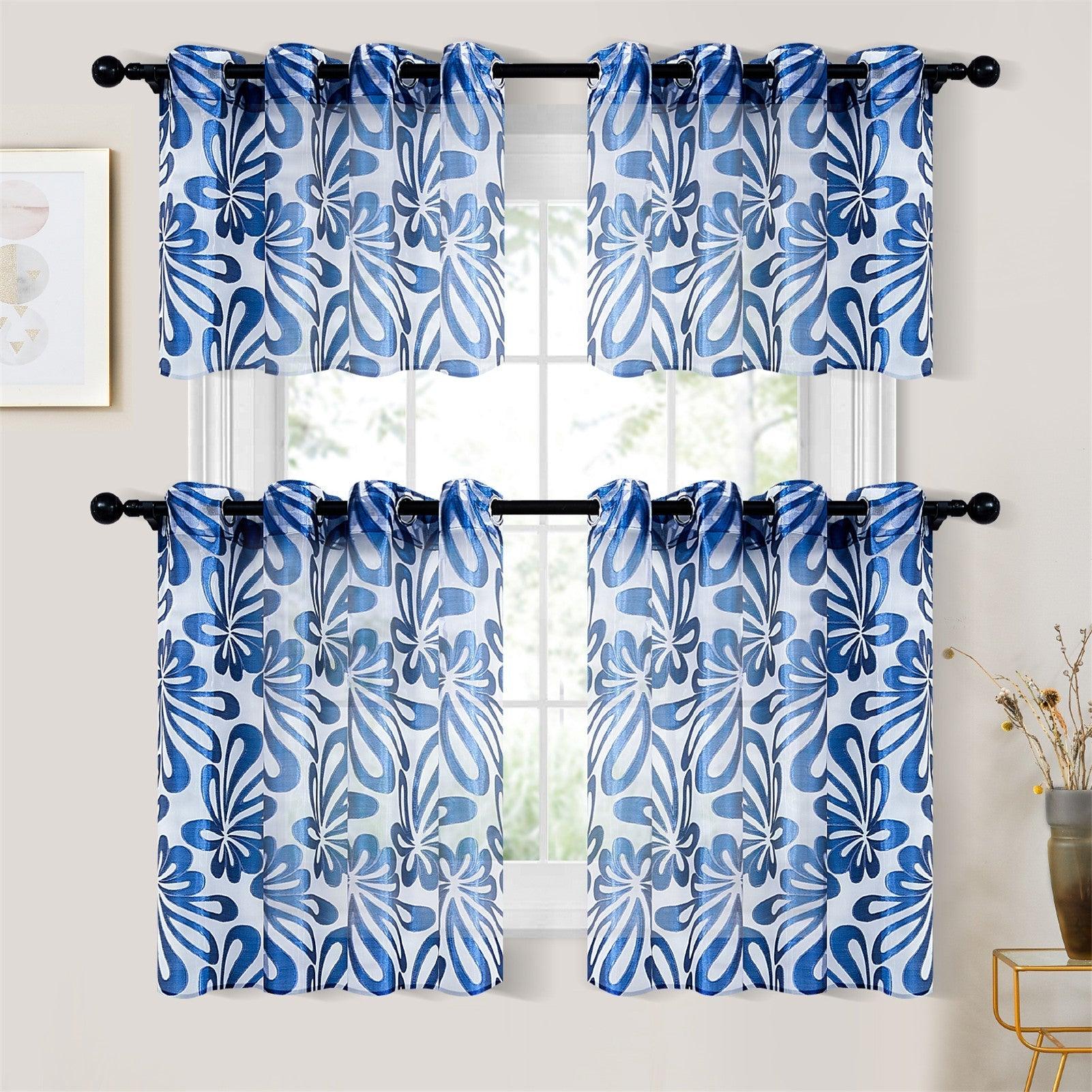 Topfinel Semi Kitchen Curtains Sets, Floral  White Sheer Curtains For Kitchen - Topfinel