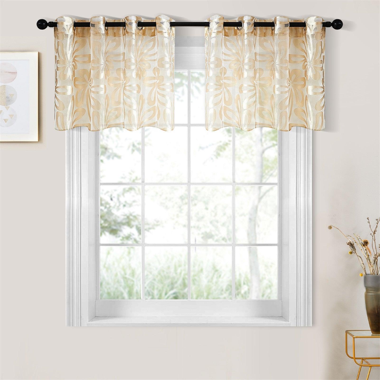 Topfinel Vintage Valances Curtains,Semi White Sheer Floral Curtains For Kitchen - Topfinel
