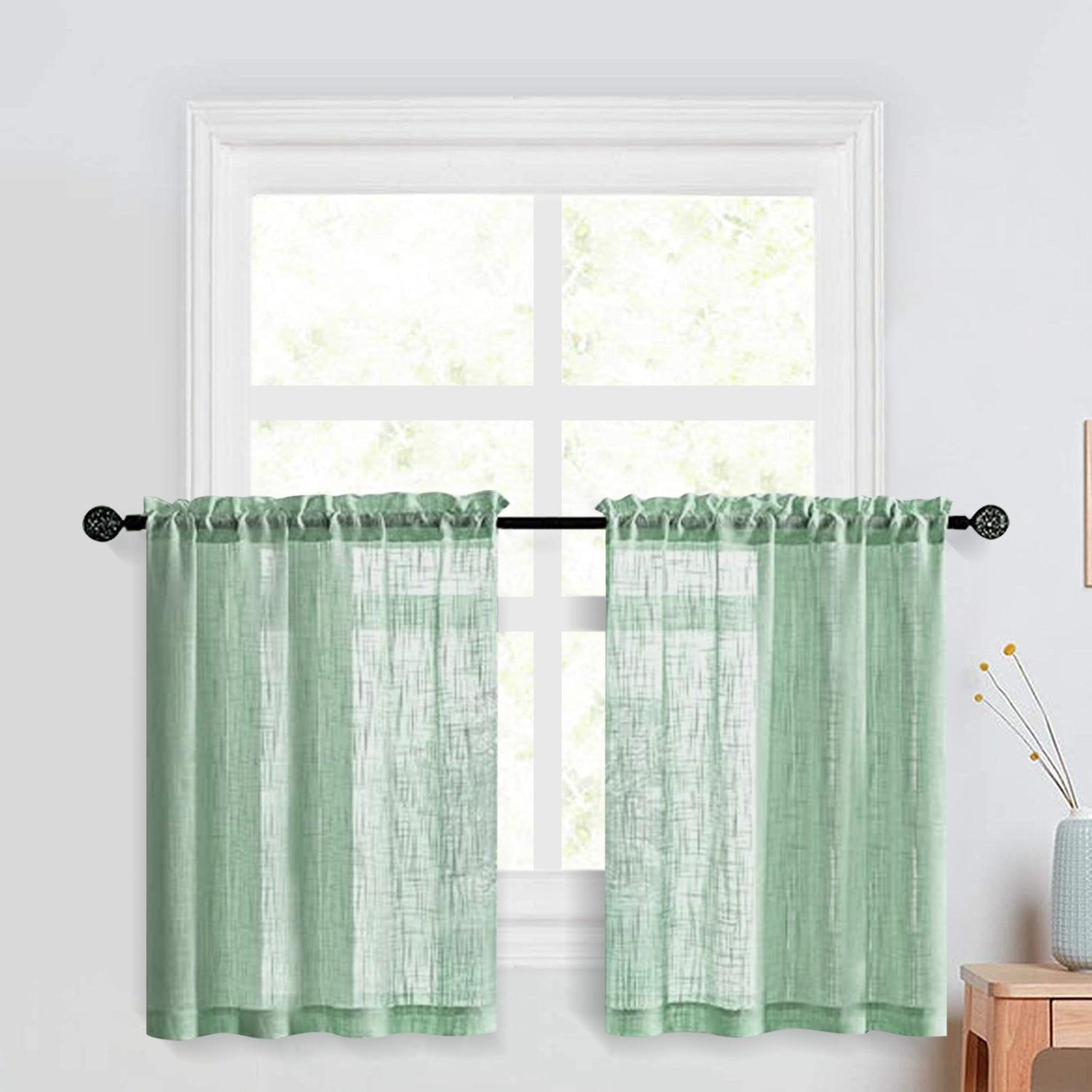 Topfinel Faux Linen Semi Sheer Kitchen Window Curtain Tiers - Topfinel