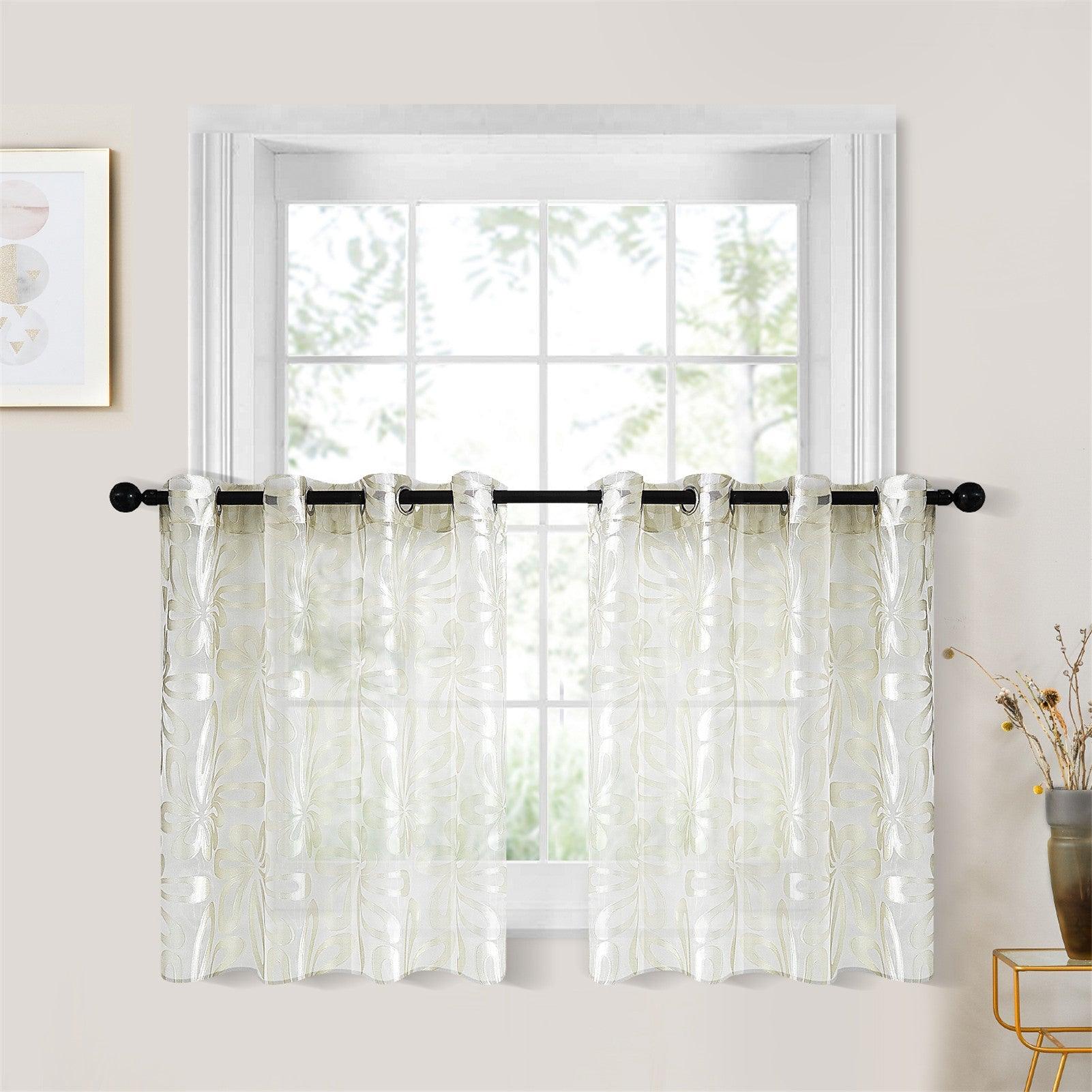 Topfinel Semi Tier & Cafe Curtains Floral  White Sheer Crtains For Kitchen,2 Panels - Topfinel