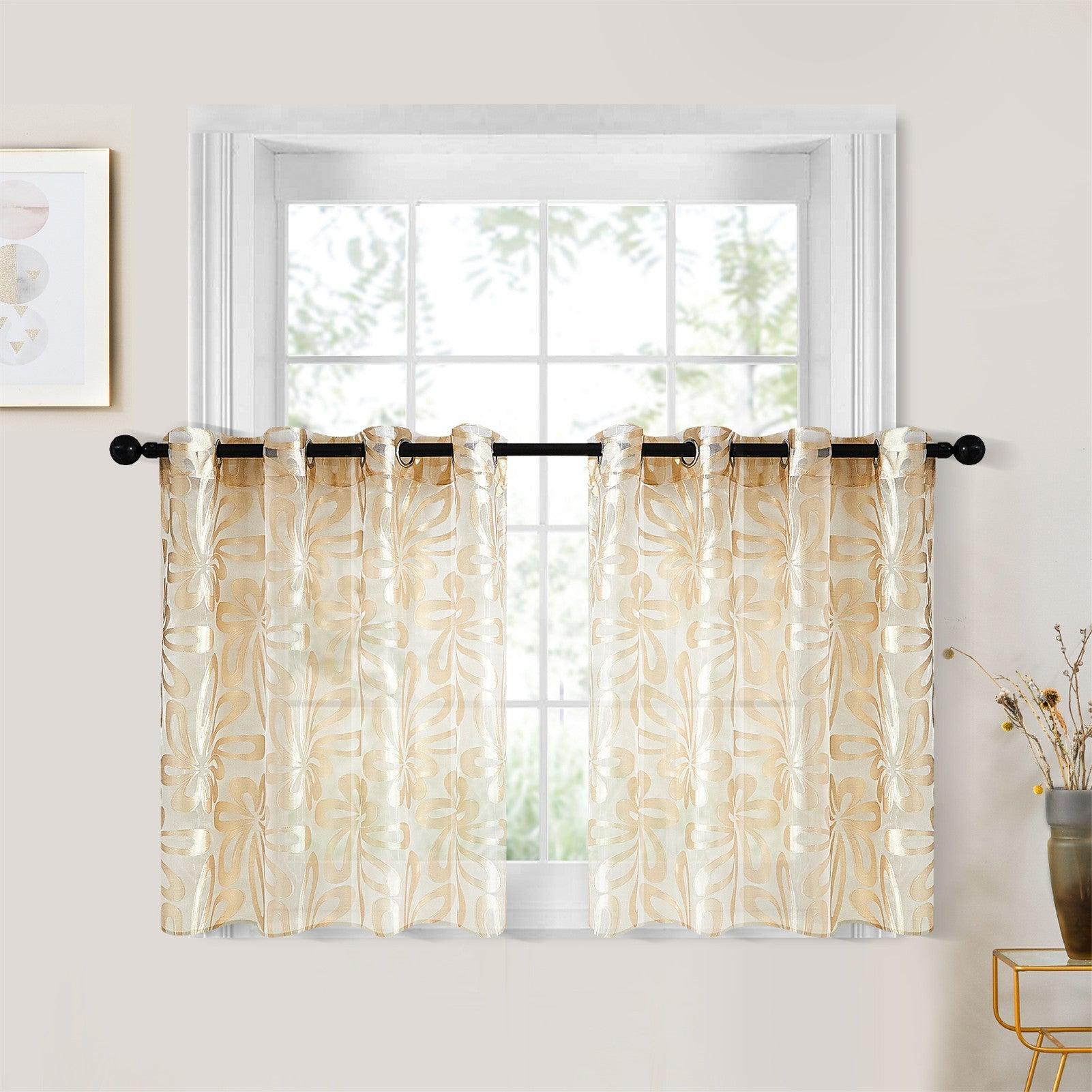 Topfinel Semi Tier & Cafe Curtains Floral  White Sheer Crtains For Kitchen,2 Panels - Topfinel