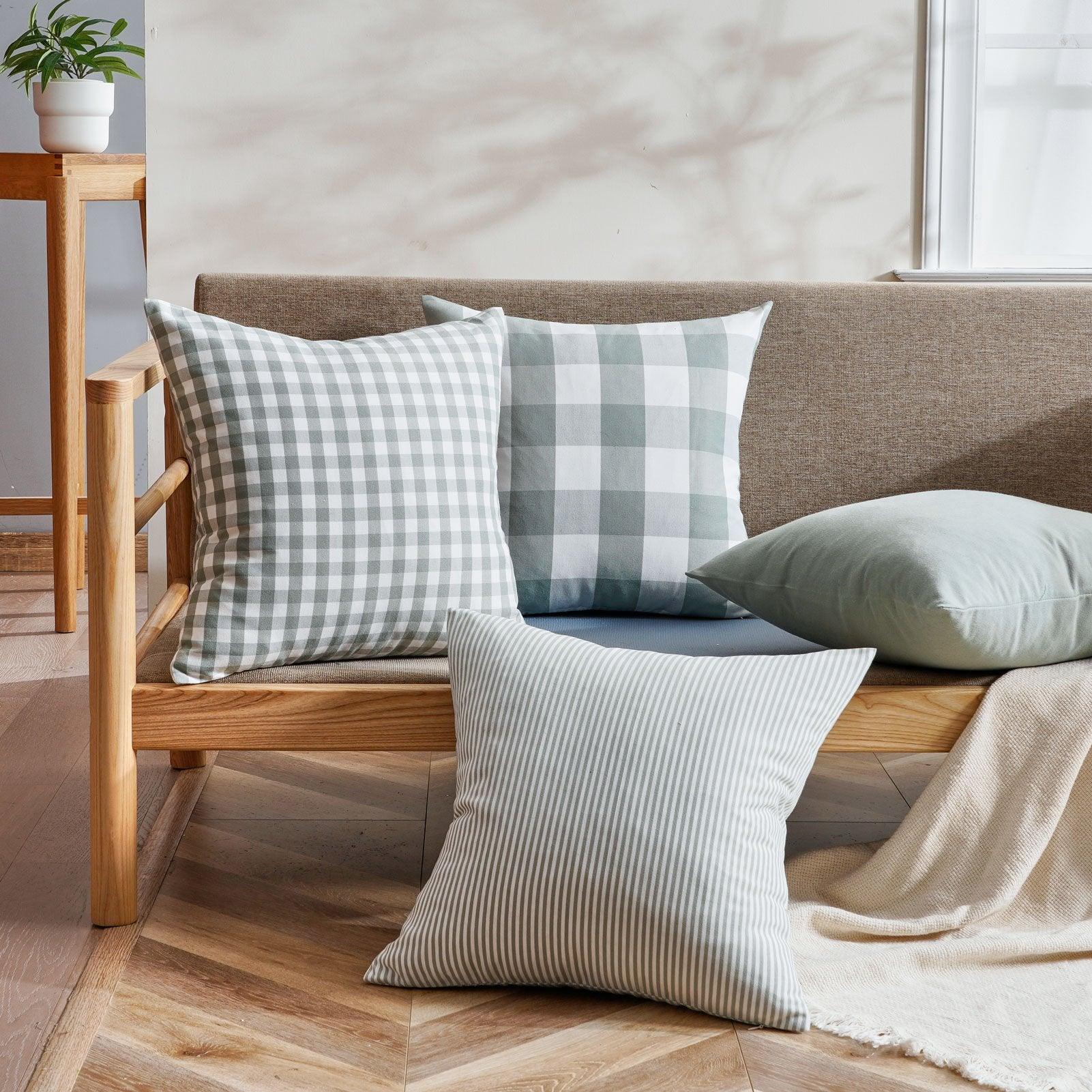 Buffalo Check Plaid Canvas Striped Decorative pillow covers 20x20 for Sofa Chair-4 Packs - Topfinel
