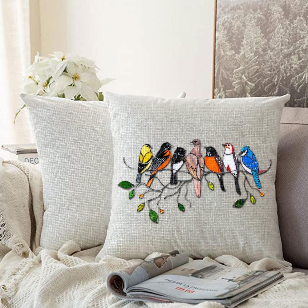 Christmas Pillow Covers For Your Family- Birds Stained Pillow Covers for Sofa Couch Bedroom - Topfinel