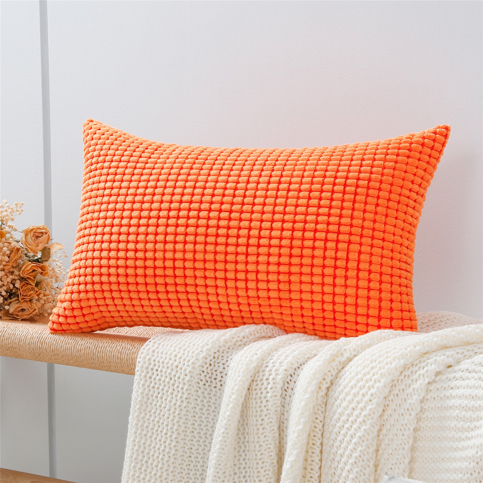 Corduroy Solid Color Decorative Pillow Cover with Regular Grains for Sofa Living Room